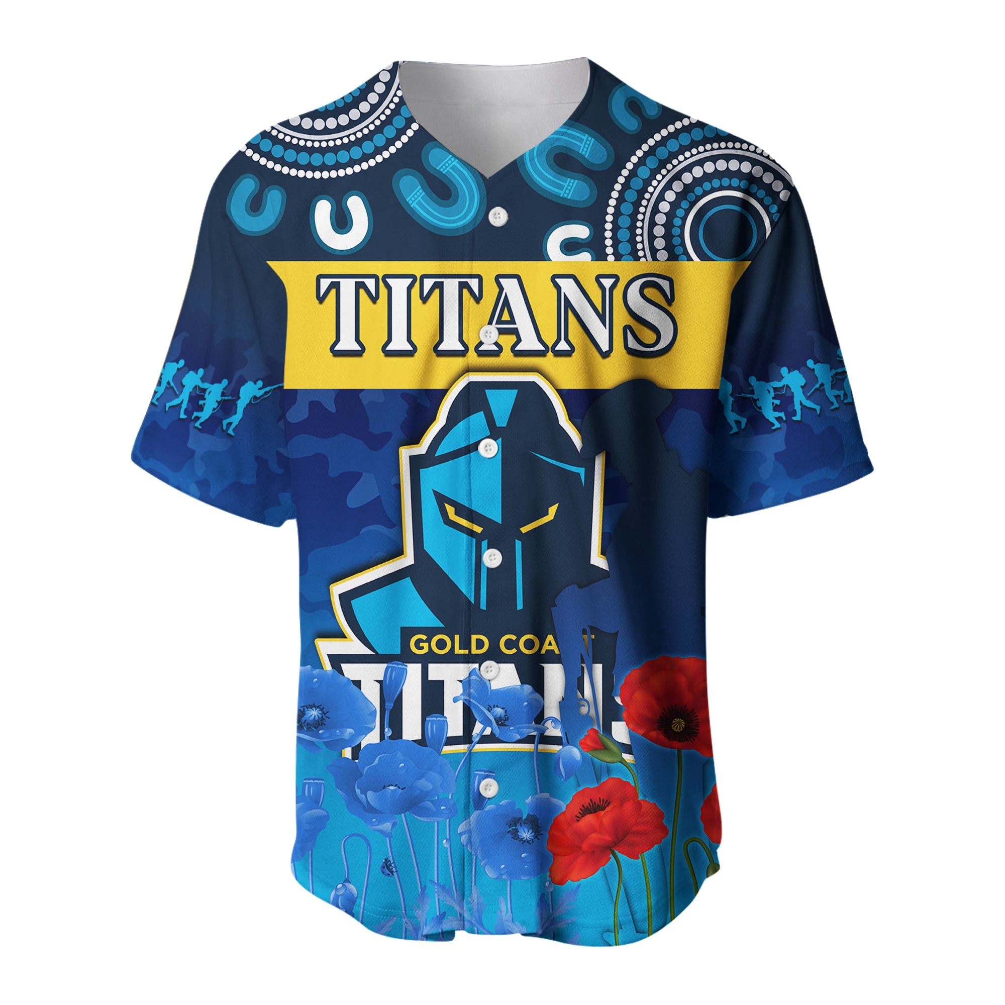 Titans Anzac 2022 Baseball Jersey Gold Coast Aboriginal Lest We Forget LT13