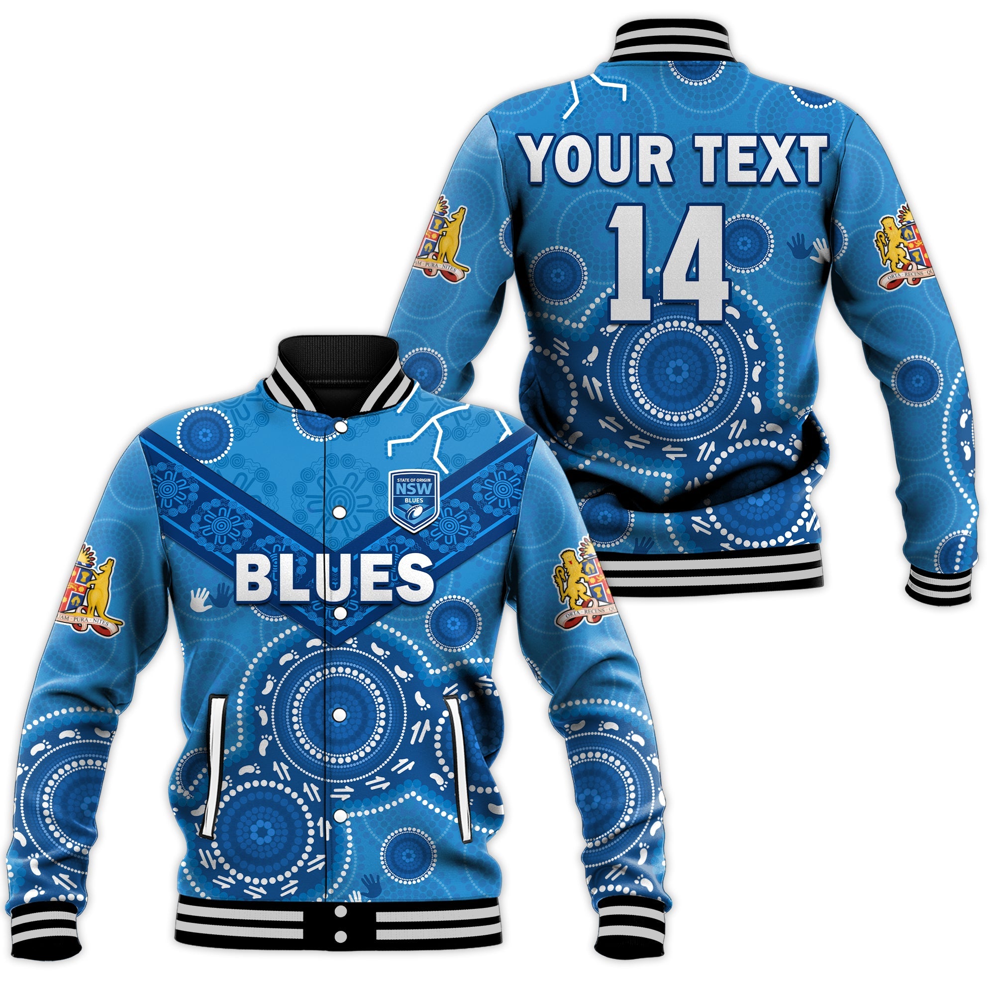 custom-text-and-number-nsw-blues-rugby-baseball-jacket-new-south-wales-aboriginal-dot-painting-unique-version