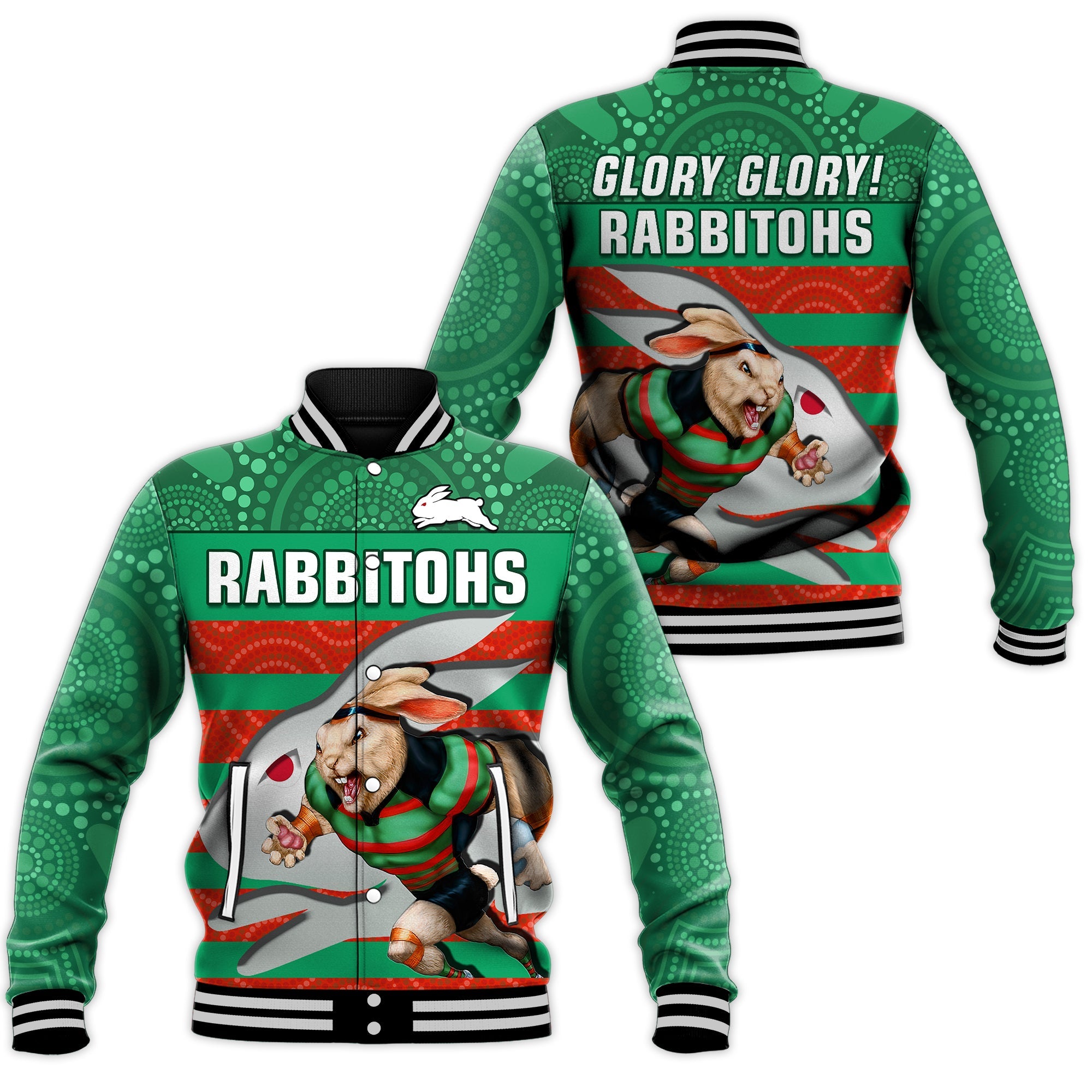 rabbitohs-rugby-baseball-jacket-aboriginal-dot-painting-glory-glory-sporty-style