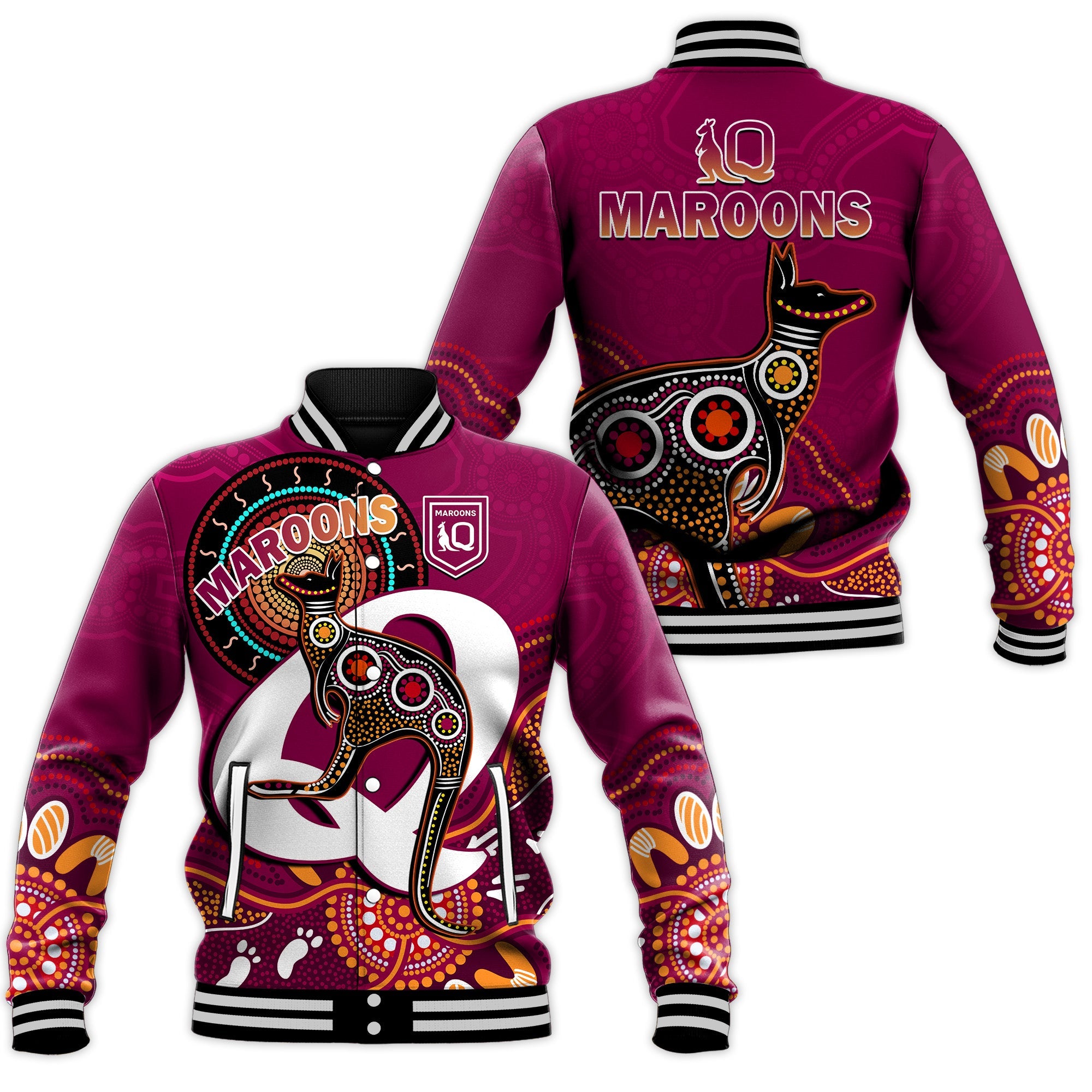 maroons-rugby-baseball-jacket-queensland-kangaroo-aboriginal-dot-paintings