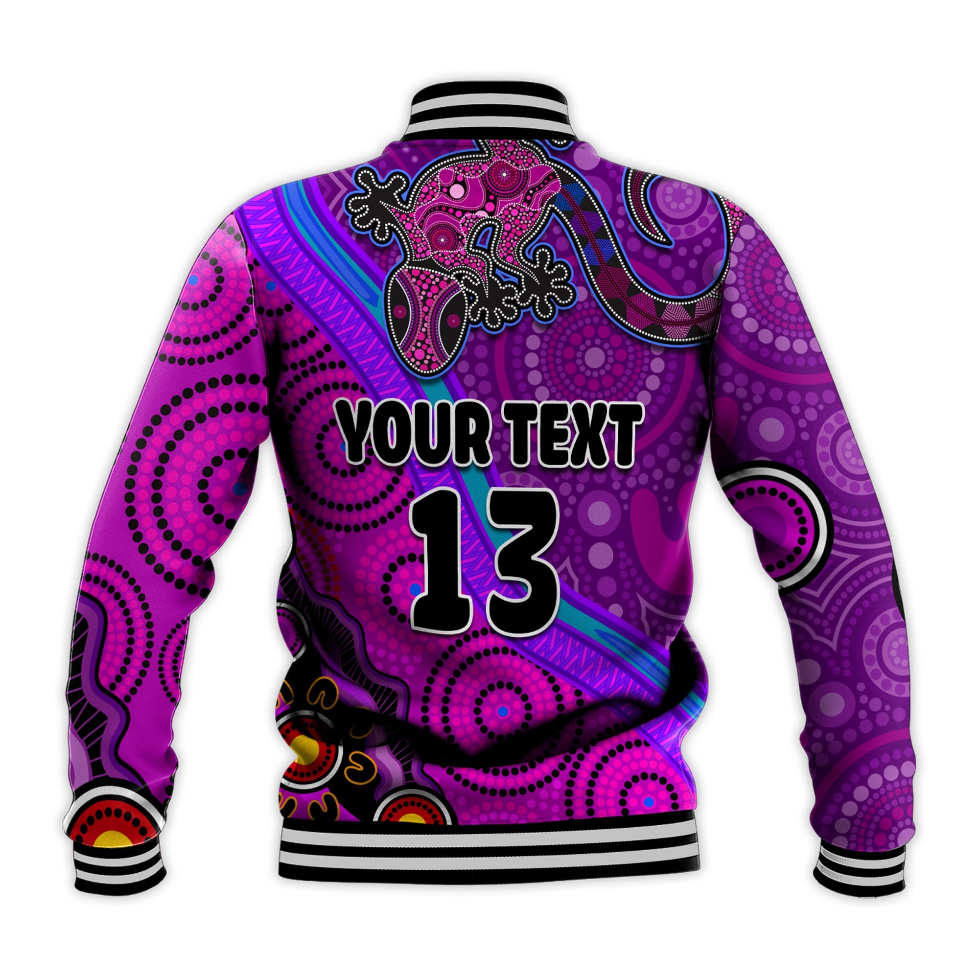 custom-text-and-number-australia-lizard-and-sun-baseball-jacket-aboriginal-art-purple