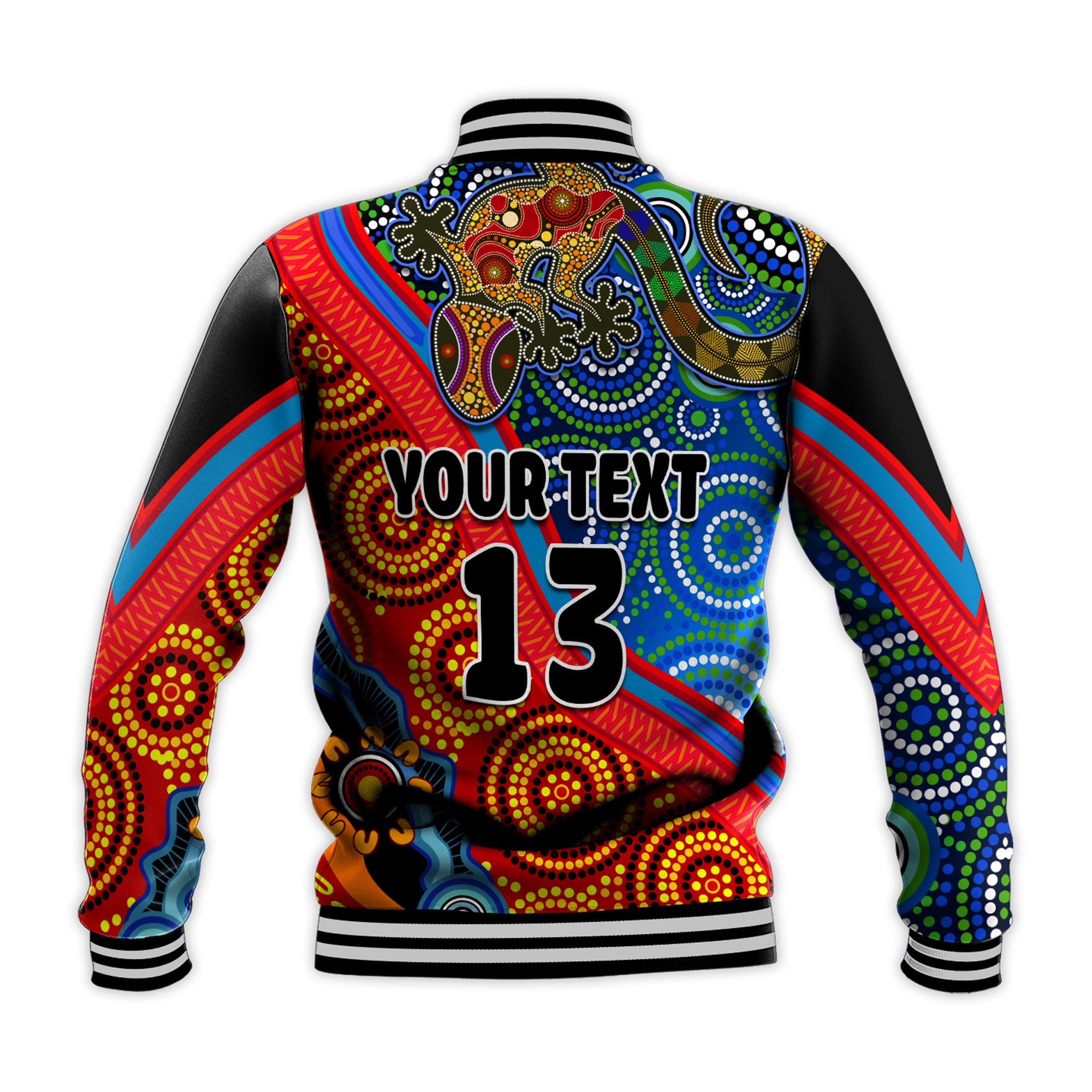 custom-text-and-number-australia-lizard-and-sun-baseball-jacket-aboriginal-art-speical