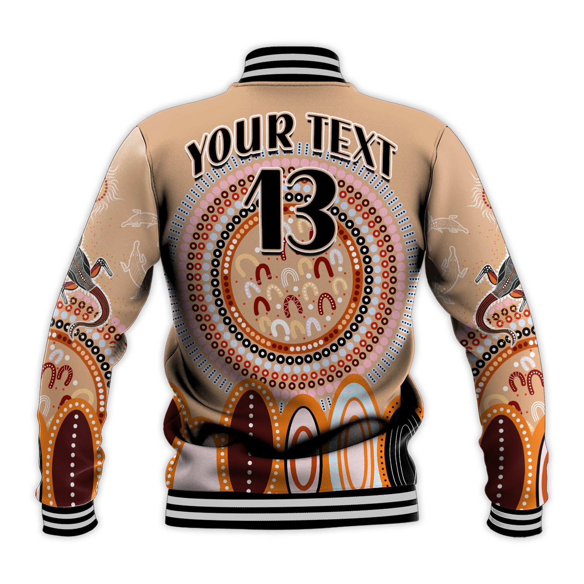 custom-text-and-number-aboriginal-stand-up-baseball-jacket-circle-dot-with-lizard-version-peachpuff