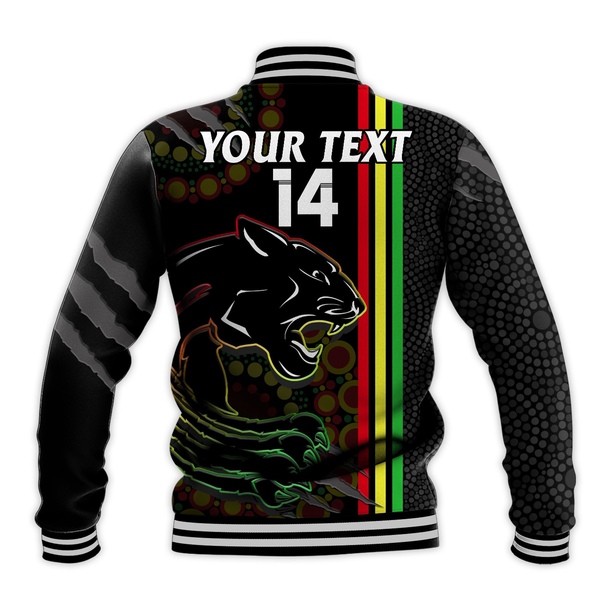 custom-text-and-number-penrith-panthers-rugby-baseball-jacket-the-mountain-men-aboriginal-art-dynamic