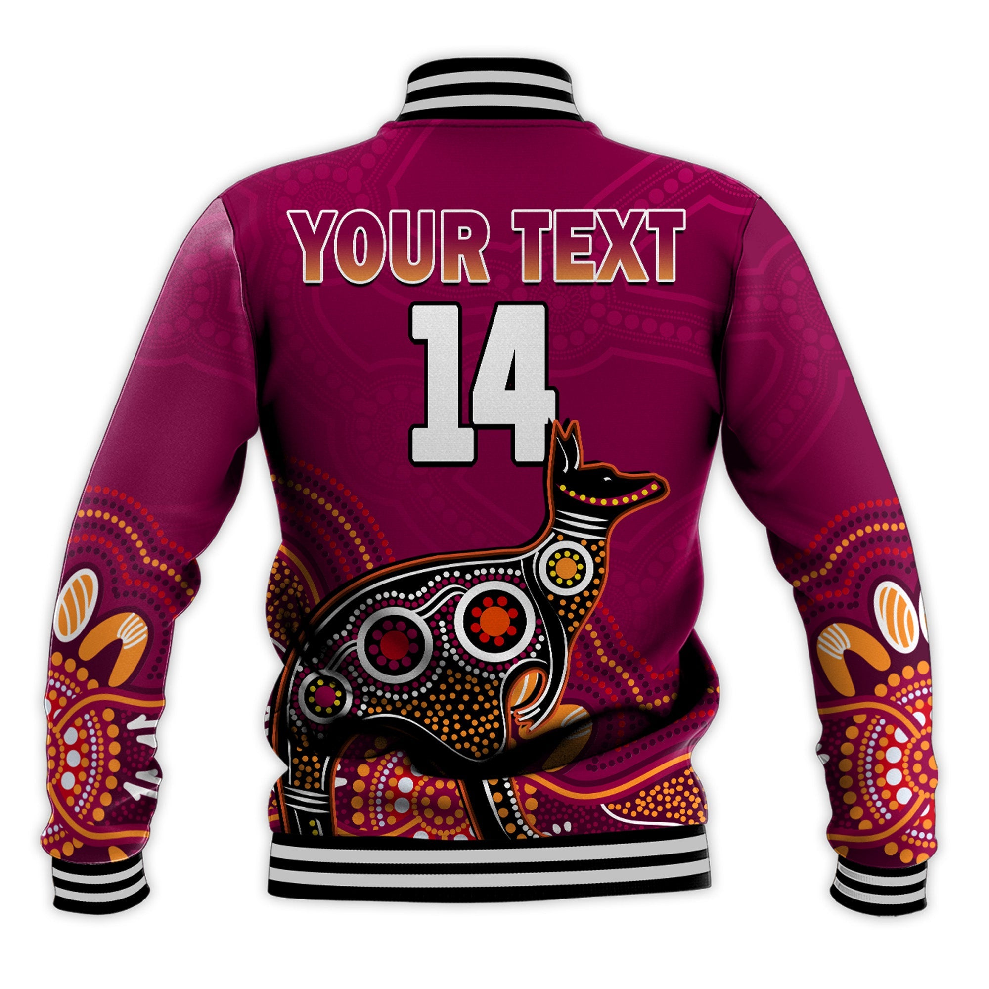 custom-text-and-number-maroons-rugby-baseball-jacket-queensland-kangaroo-aboriginal-dot-paintings