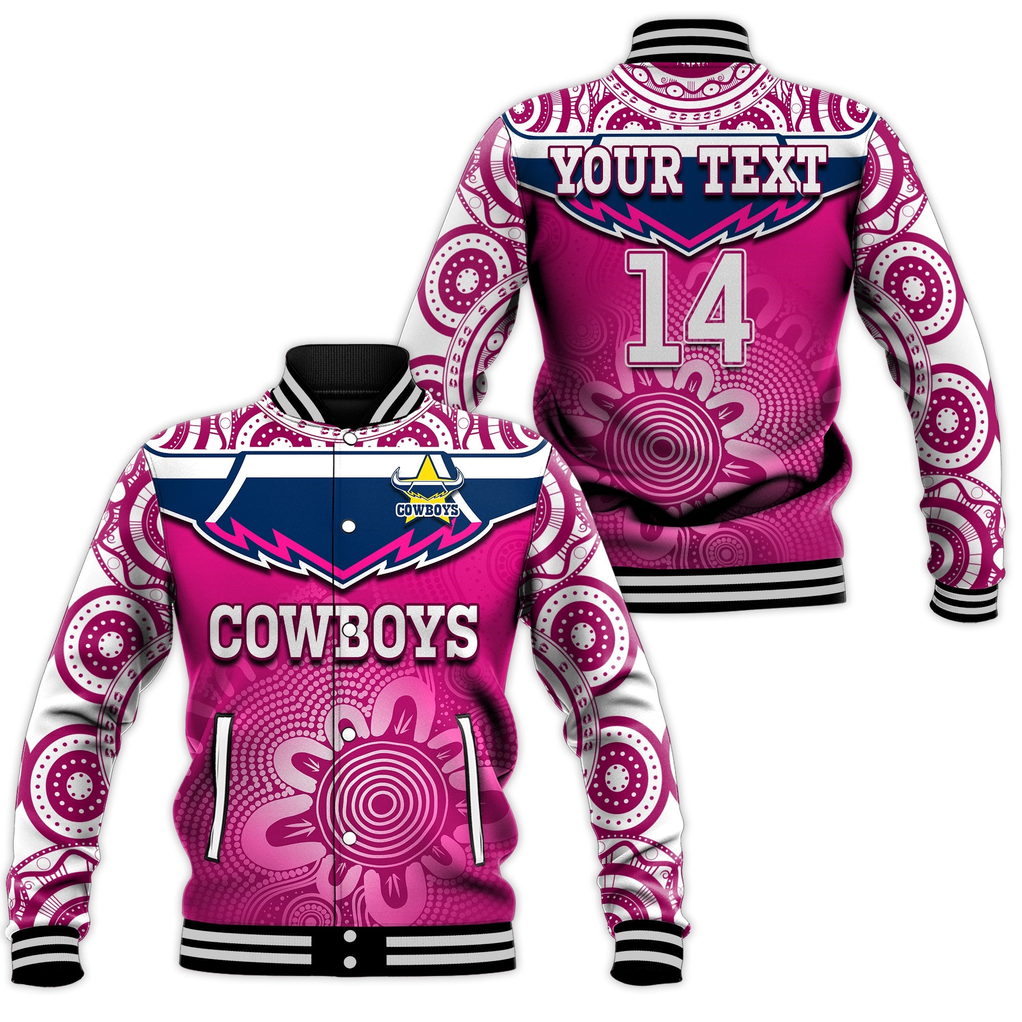 custom-text-and-number-cowboys-rugby-baseball-jacket-aboriginal-pattern-pink-version