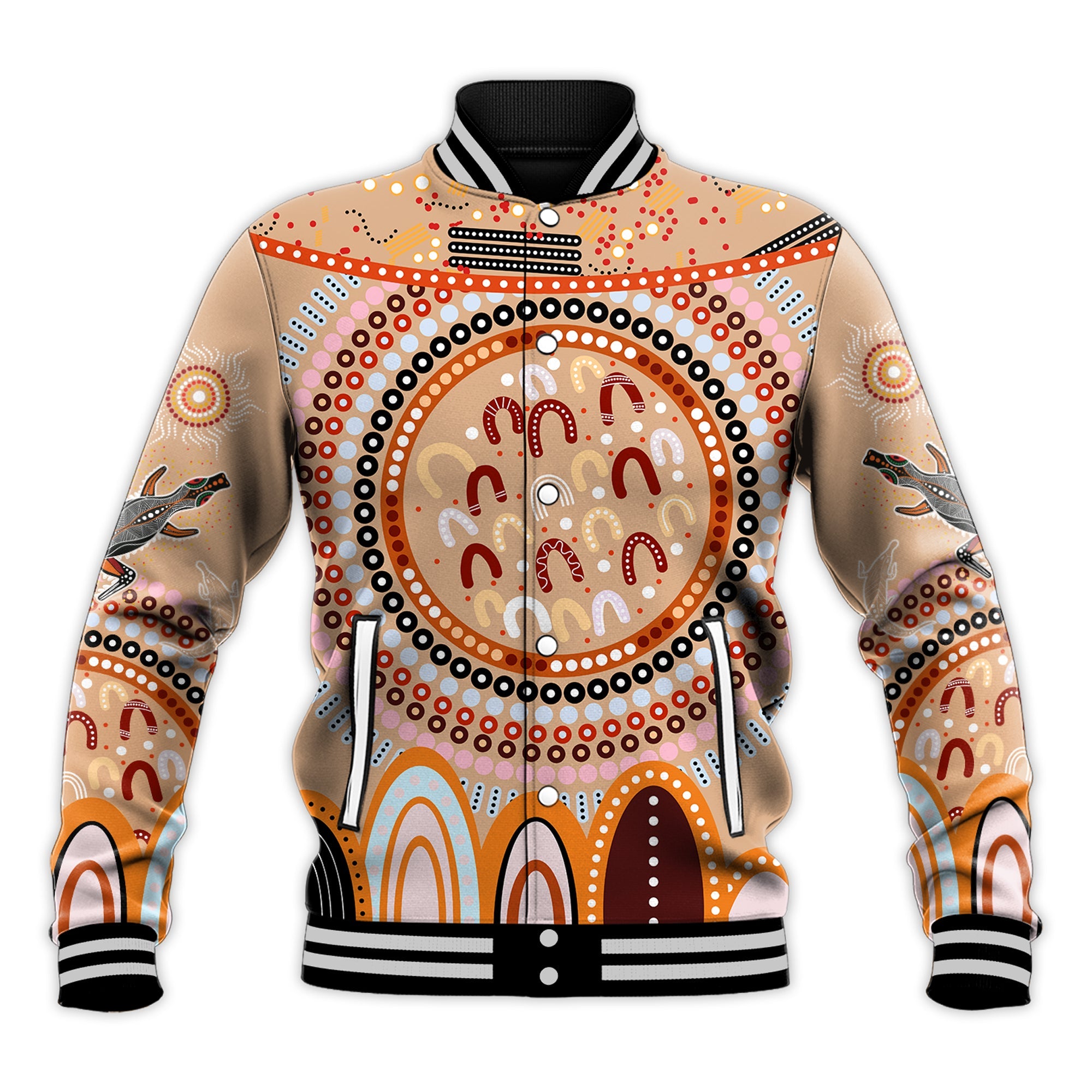 custom-text-and-number-aboriginal-stand-up-baseball-jacket-circle-dot-with-lizard-version-peachpuff