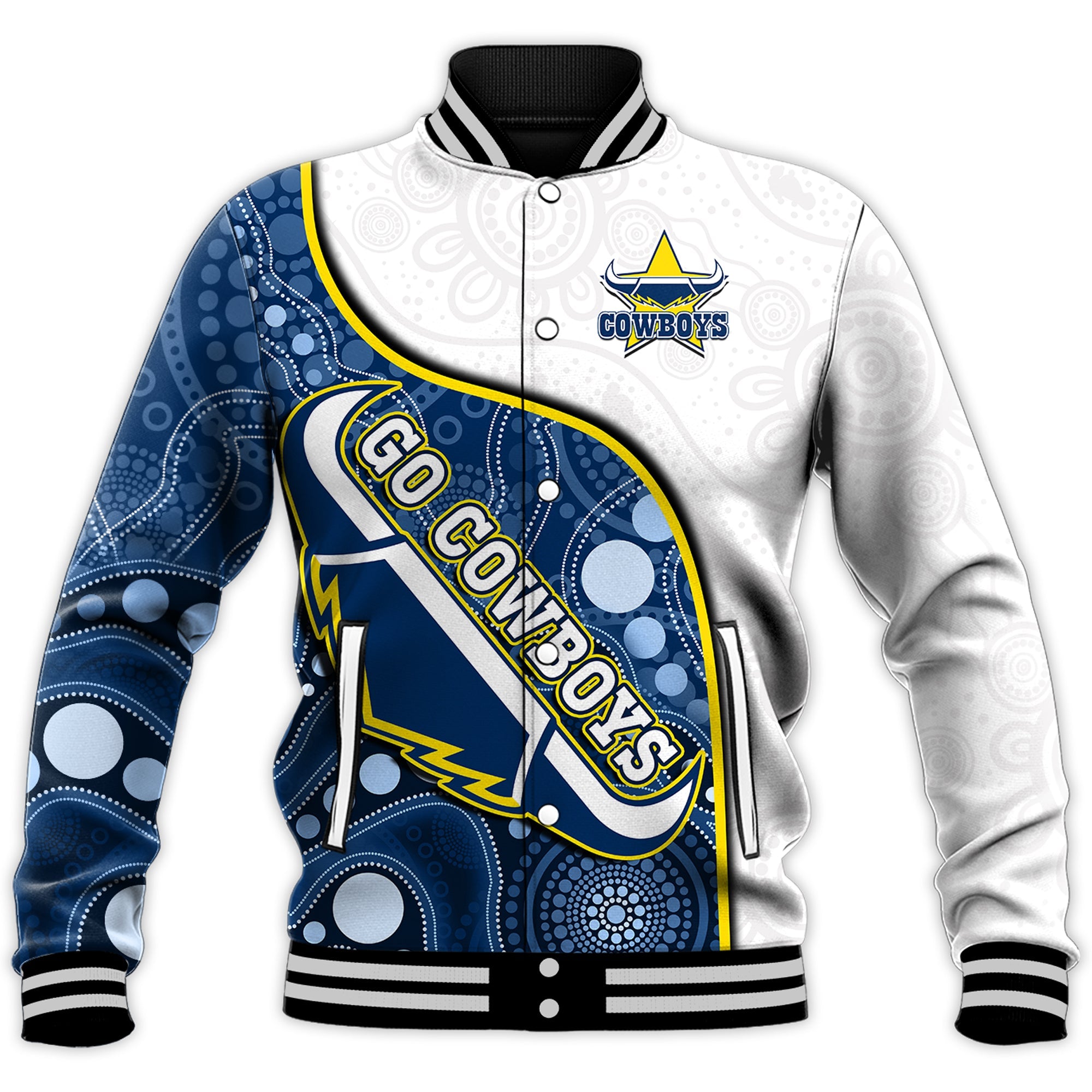 custom-text-and-number-cowboys-rugby-baseball-jacket-indigenous-pattern-2022-premiers-sporty-style