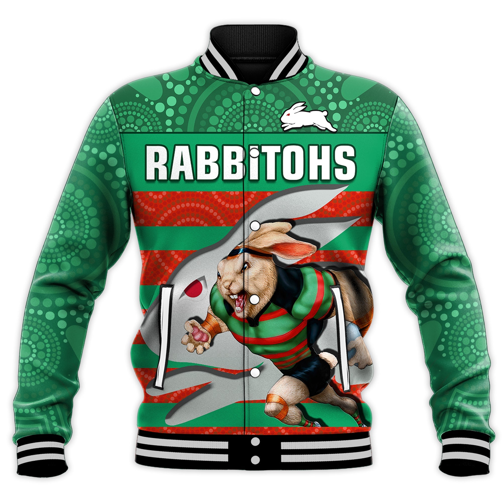 rabbitohs-rugby-baseball-jacket-aboriginal-dot-painting-glory-glory-sporty-style