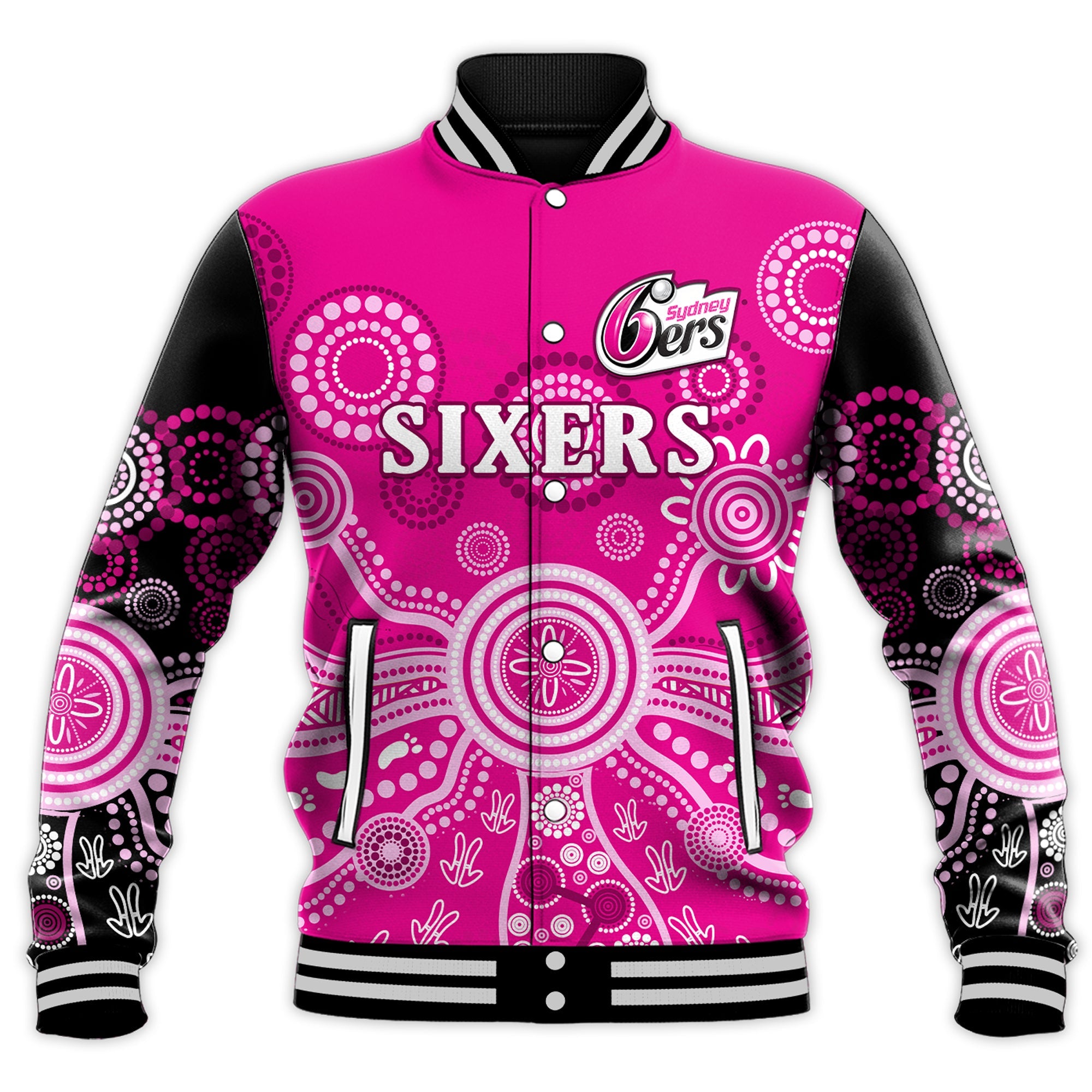 sydney-sixers-baseball-jacket-cricket-indigenous-australian-art-ver01