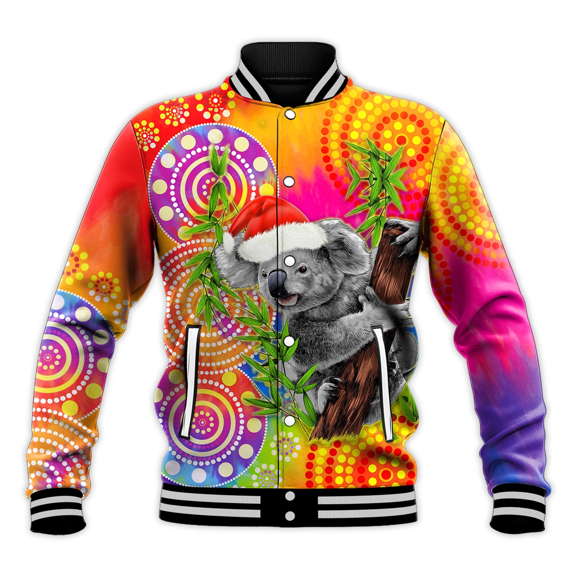 australia-koala-aboriginal-baseball-jacket-rainbow-tie-dye-merry-christmas