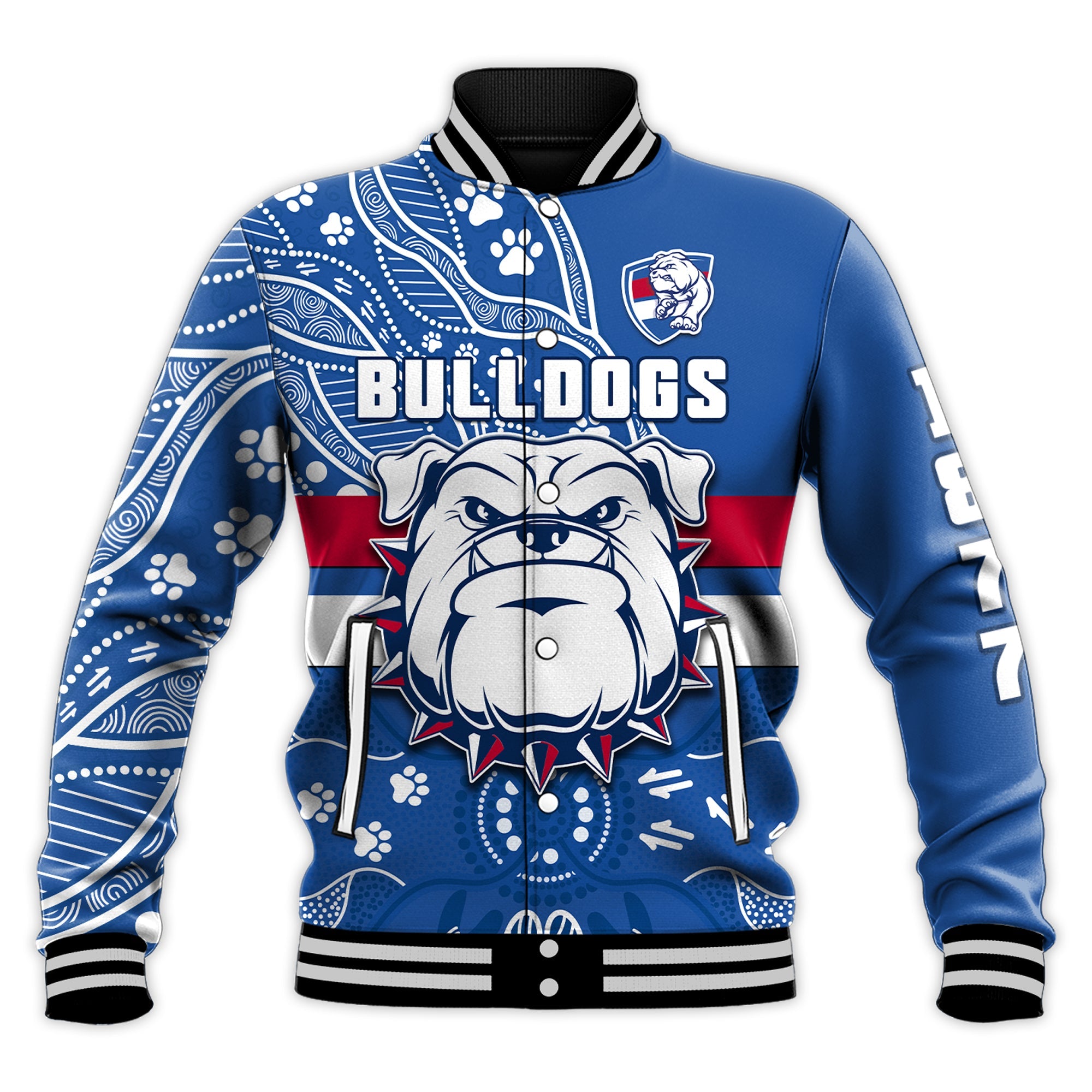 bulldogs-football-baseball-jacket-scraggers-1877-aboriginal-dot-painting-newest-version