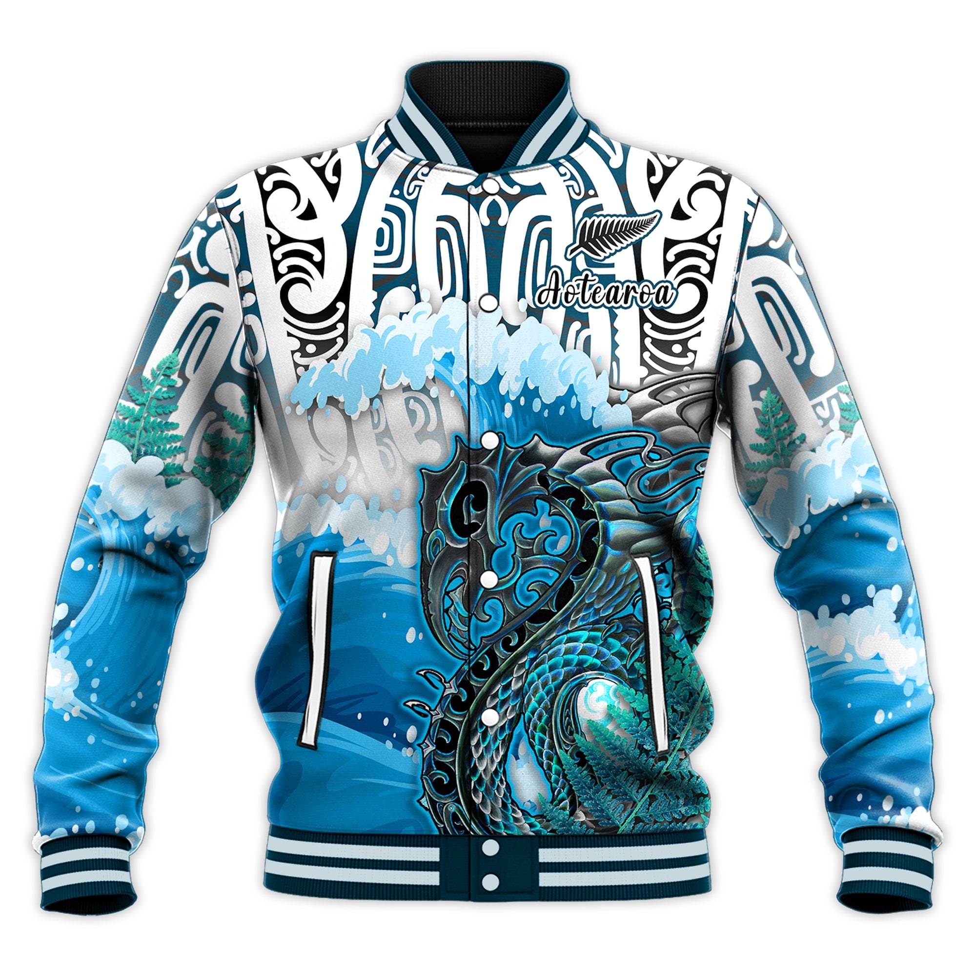 custom-personalised-manaia-maori-baseball-jacket-fern-aotearoa-blue-waves