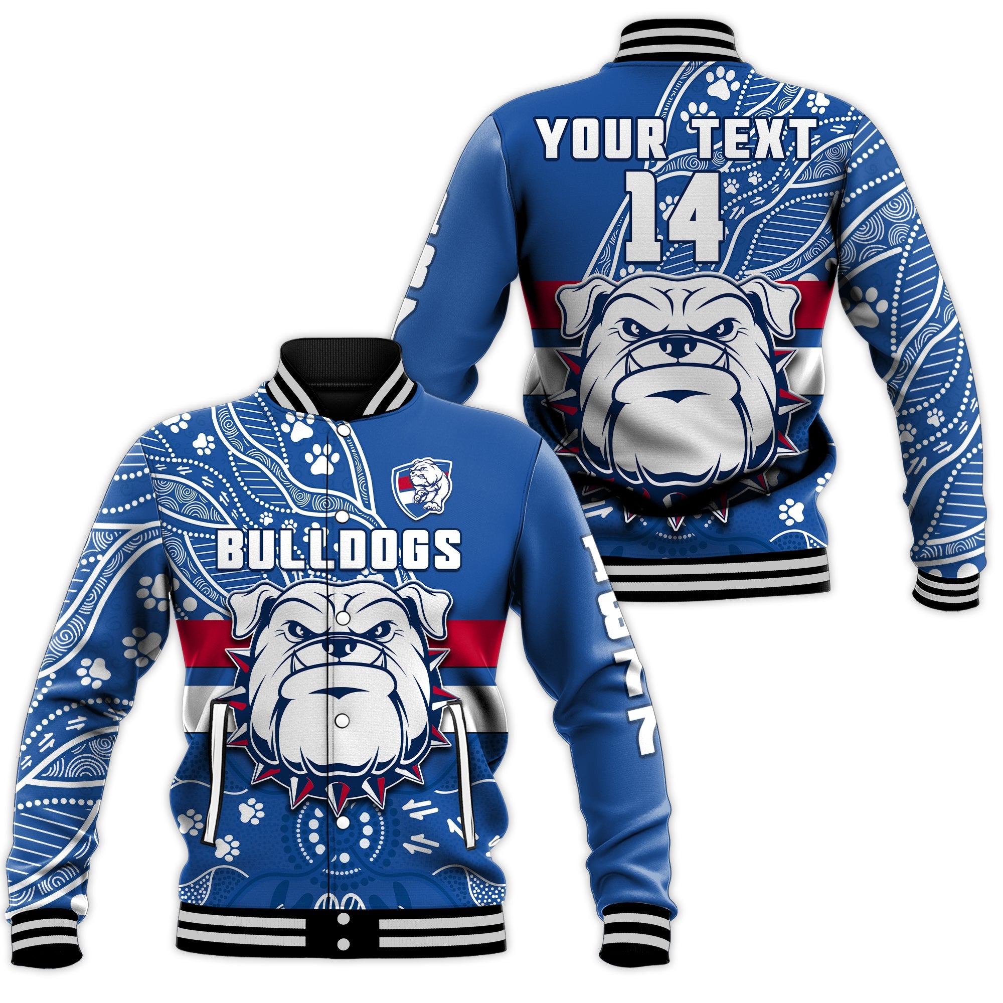 custom-text-and-number-bulldogs-football-baseball-jacket-scraggers-1877-aboriginal-dot-painting-newest-version