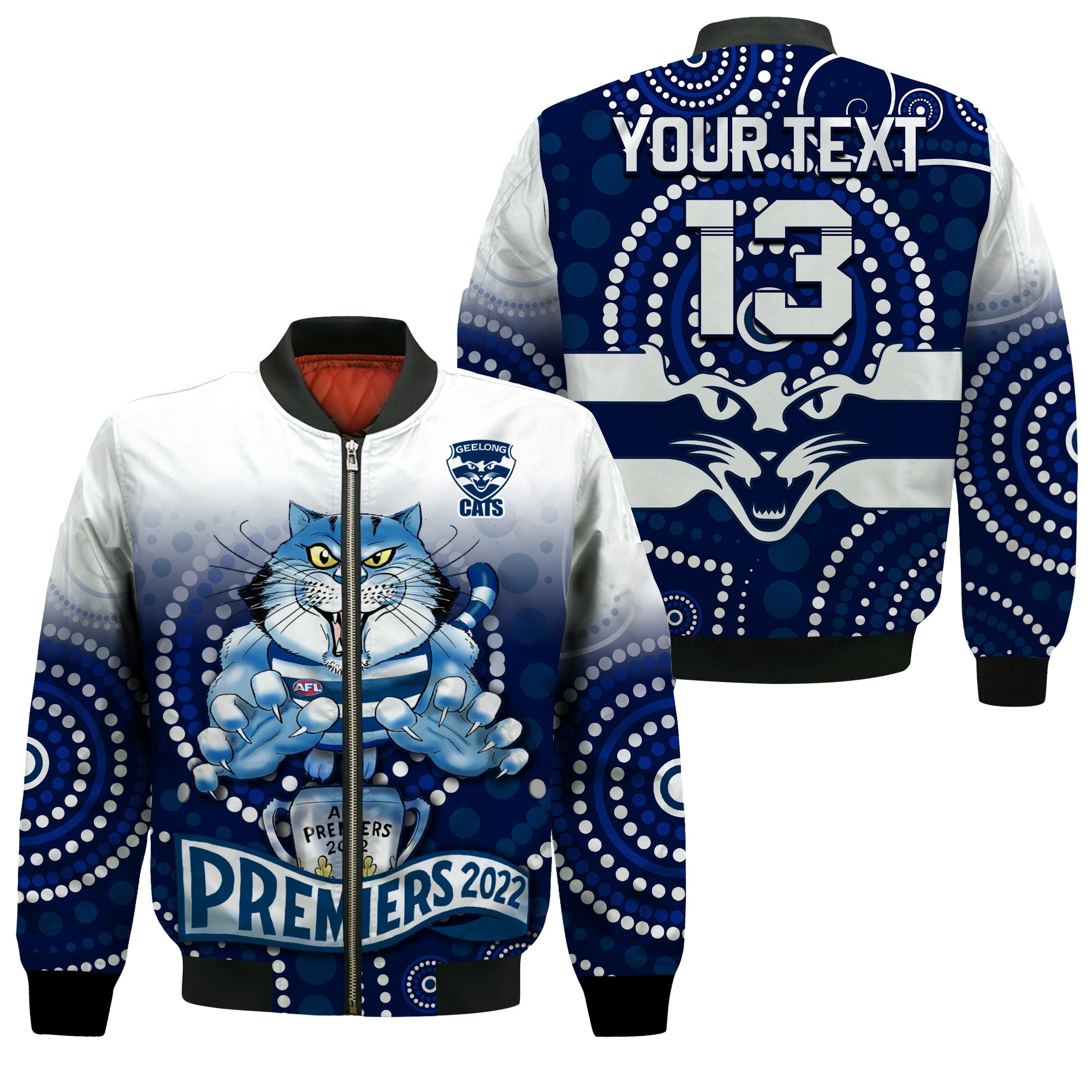 custom-text-and-number-cats-football-bomber-jacket-aboriginal-australian-premiers-2022-proud-geelong-cartoon