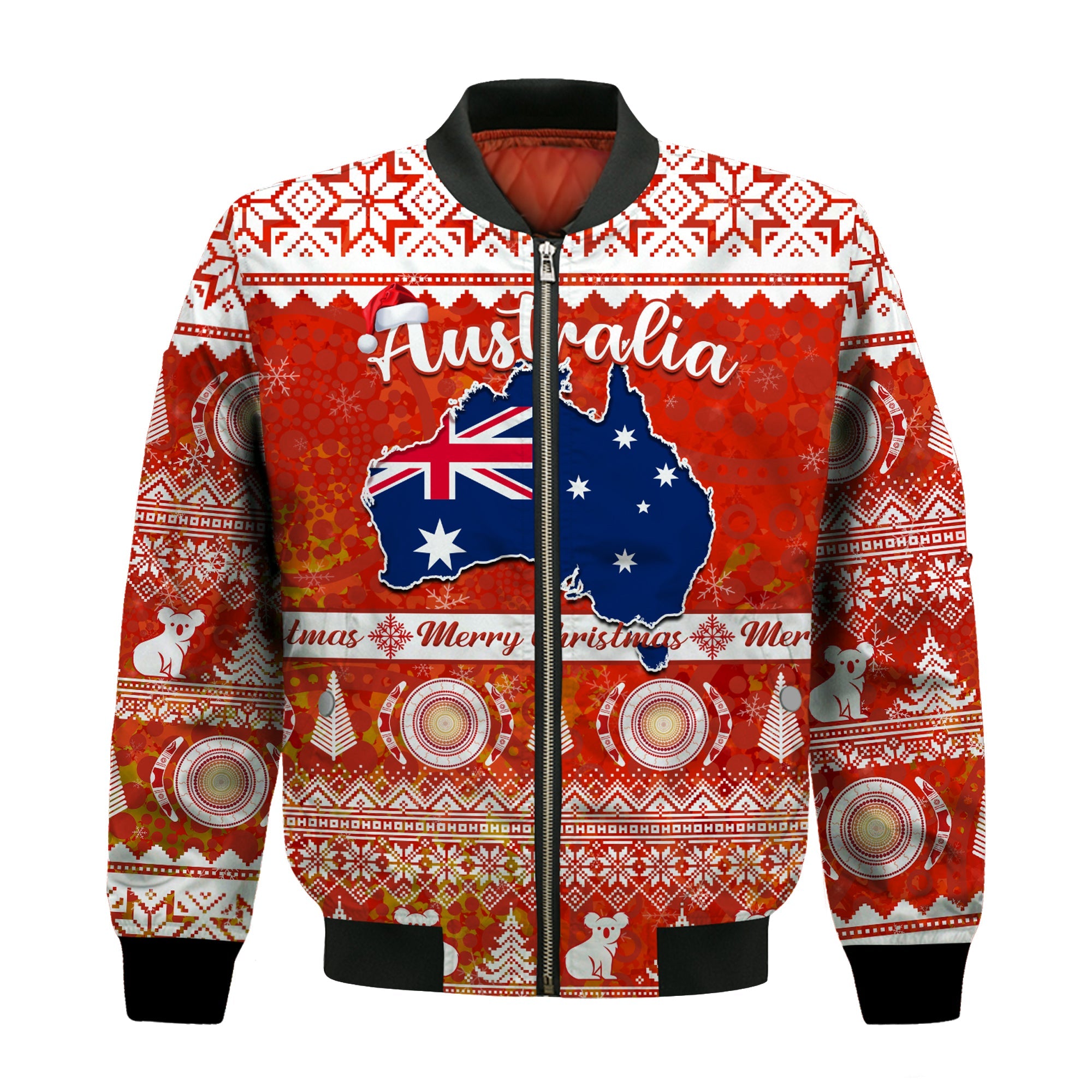 custom-personalised-australia-bomber-jacket-australian-map-aboriginal-painting-merry-christmas