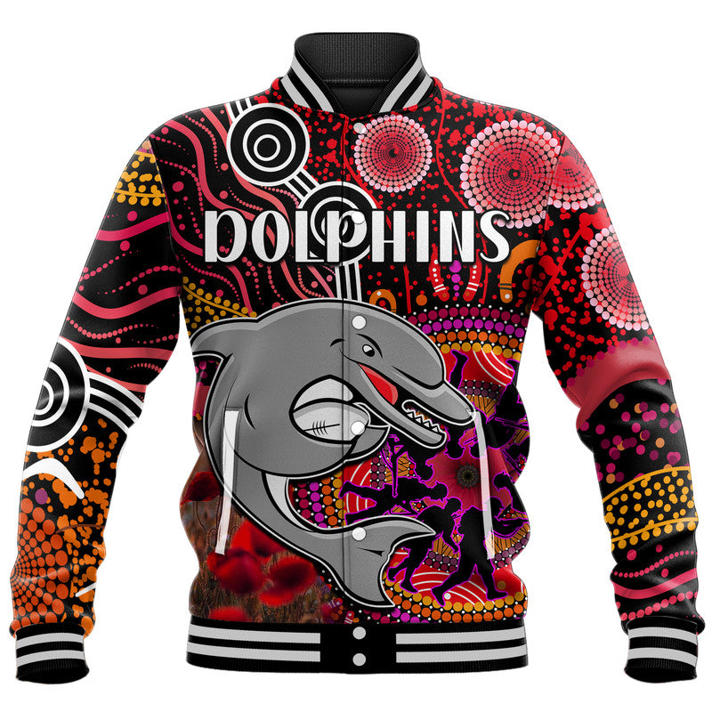 custom-personalised-dolphins-rugby-anzac-baseball-jacket-aboriginal-military-and-poppy-flowers