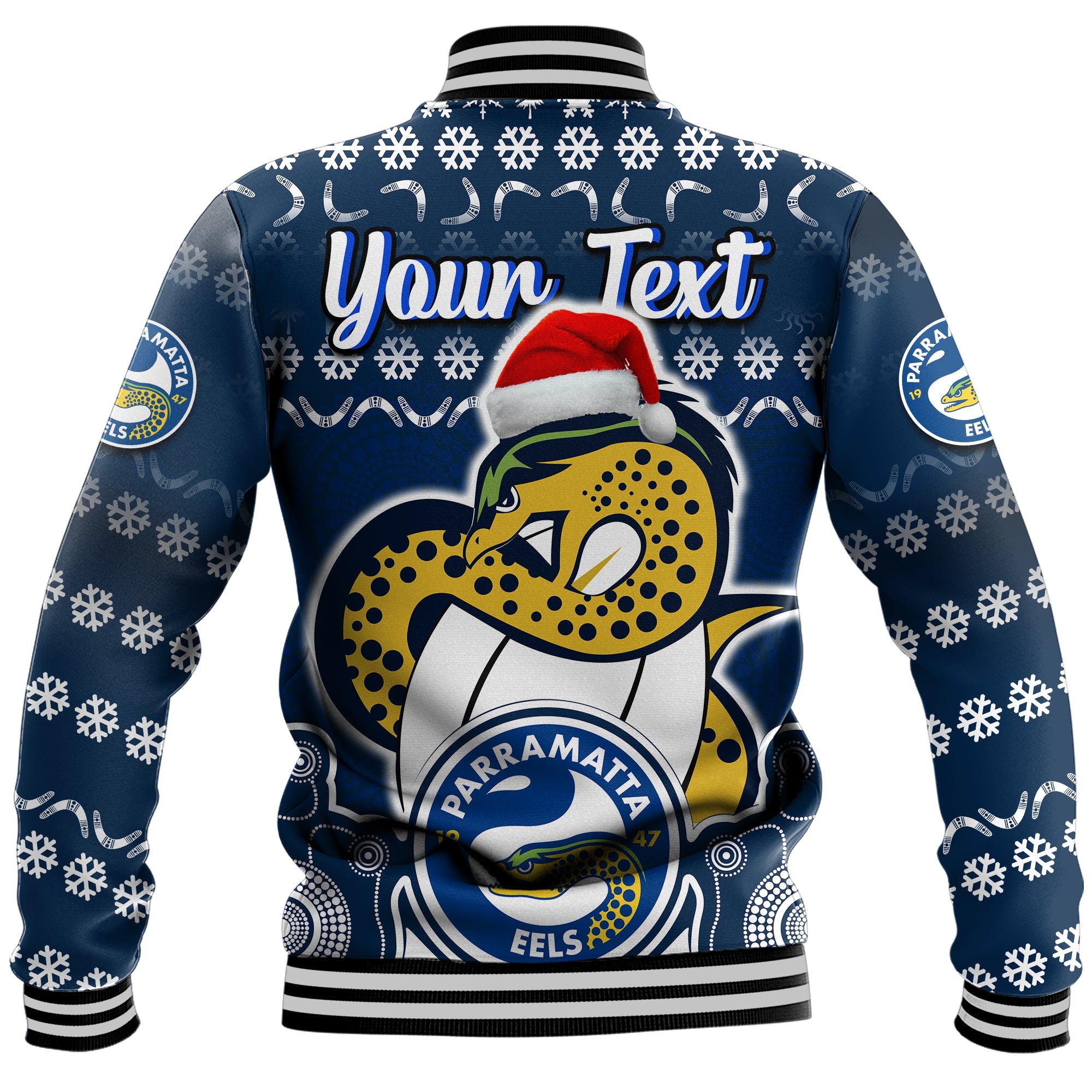 custom-personalised-parramatta-eels-christmas-vibe-with-aboriginal-dot-panting-style-baseball-jacket