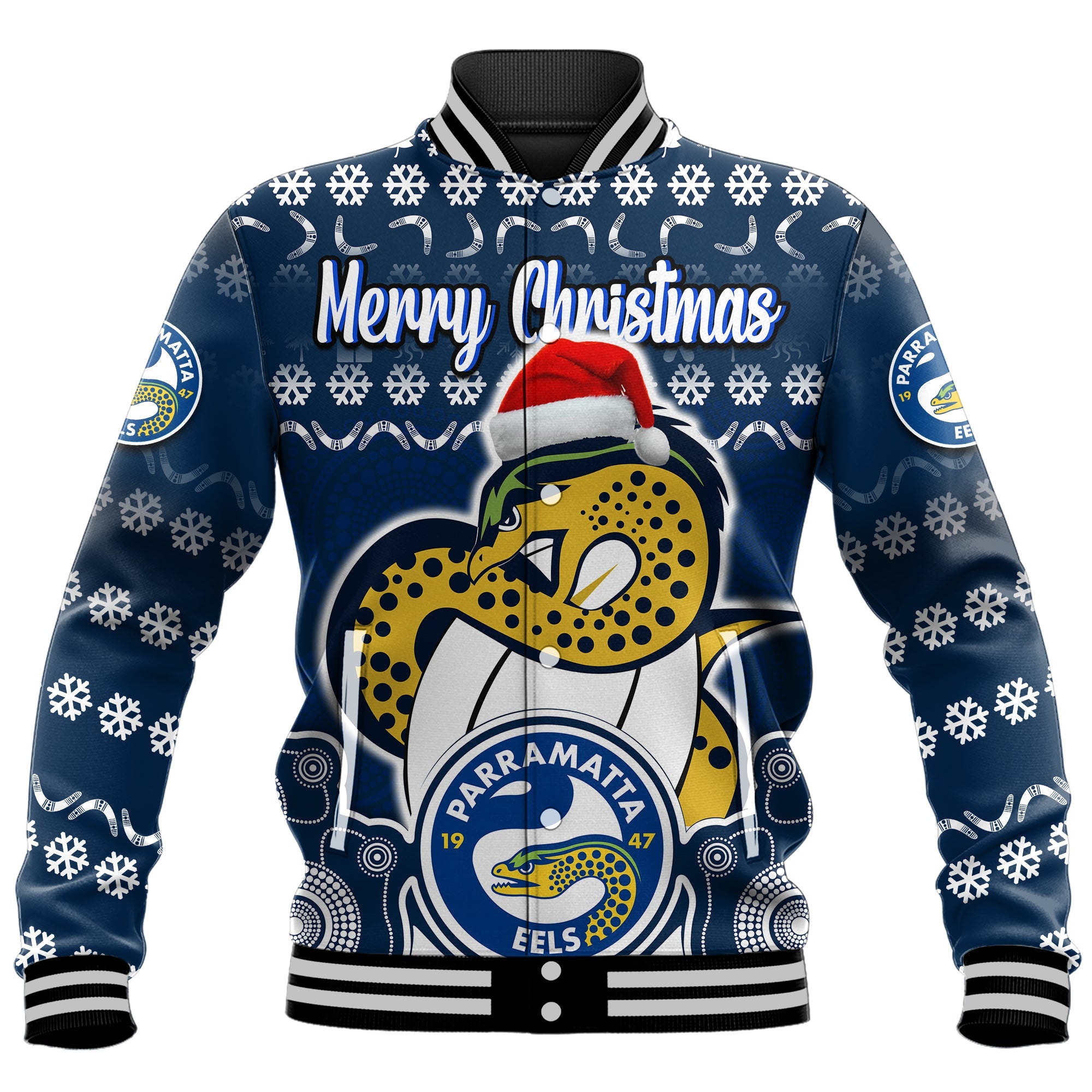 custom-personalised-parramatta-eels-christmas-vibe-with-aboriginal-dot-panting-style-baseball-jacket