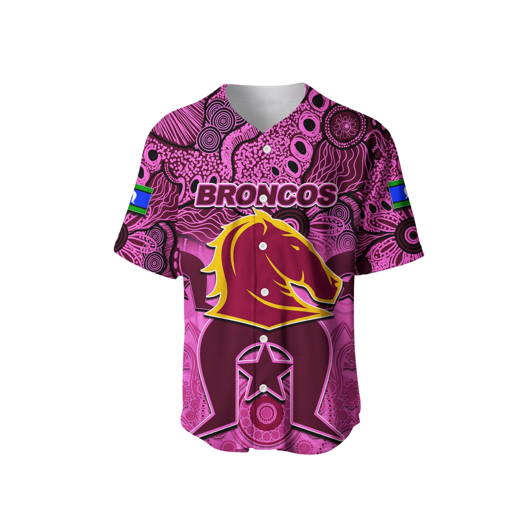 (Custom Personalised) Broncos Torres Strait Islanders Mix Aboriginal Baseball Jersey Pink Style LT6