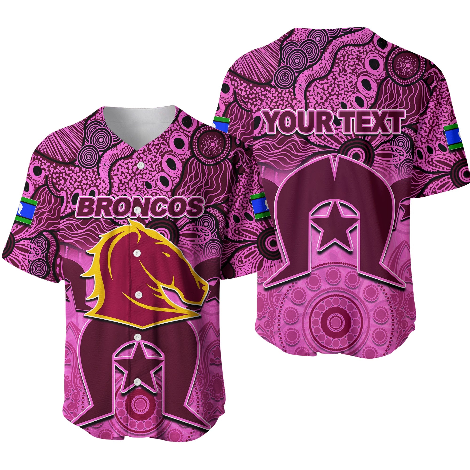 (Custom Personalised) Broncos Torres Strait Islanders Mix Aboriginal Baseball Jersey Pink Style