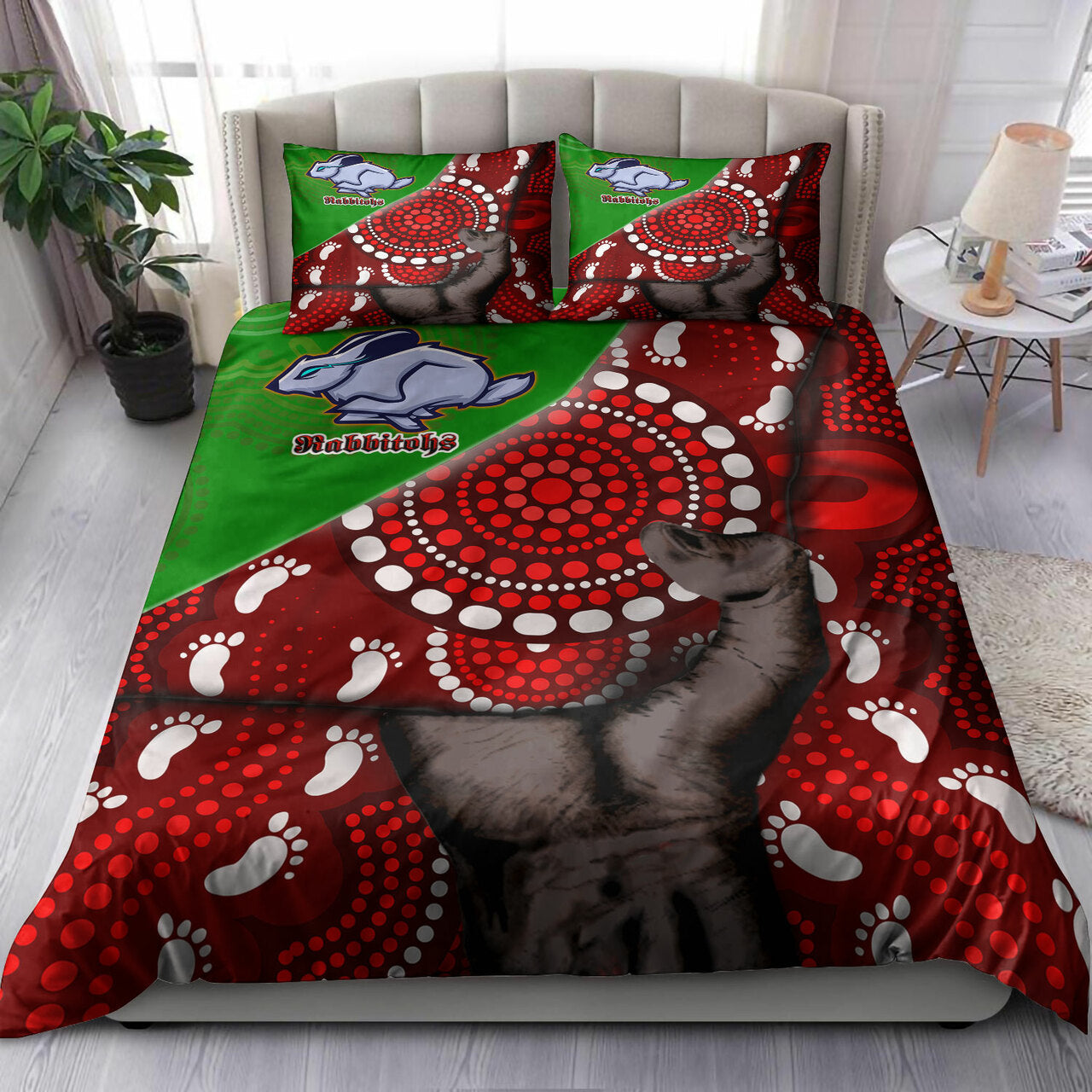 rabbitohs-rugby-aboriginal-custom-patronage-bedding-set-south-sydney-rabbitohs-bloods-in-my-veins