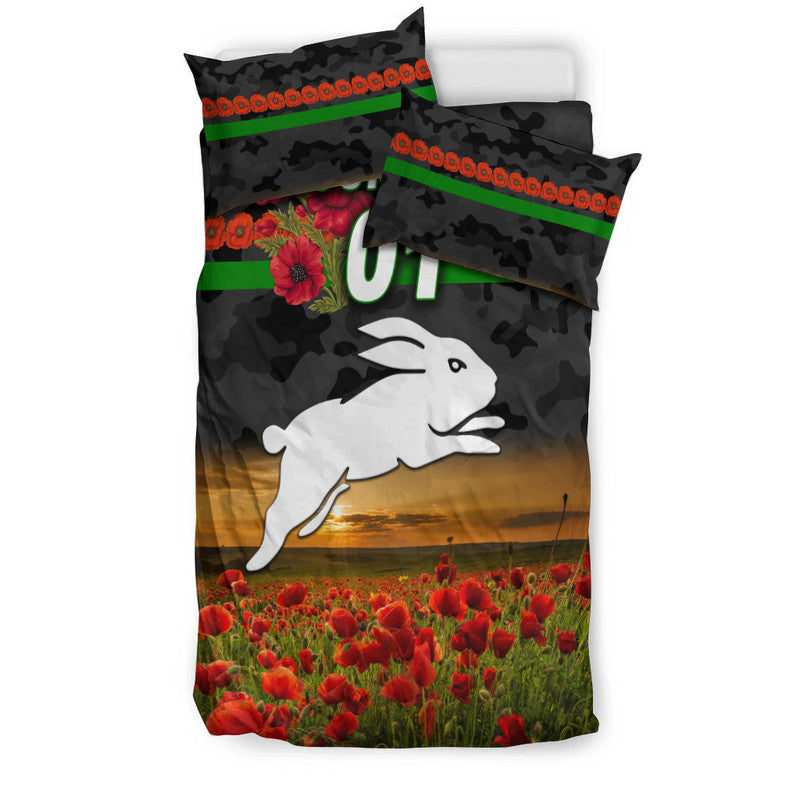 custom-personalised-south-sydney-rabbitohs-anzac-2022-bedding-set-poppy-flowers-vibes-black