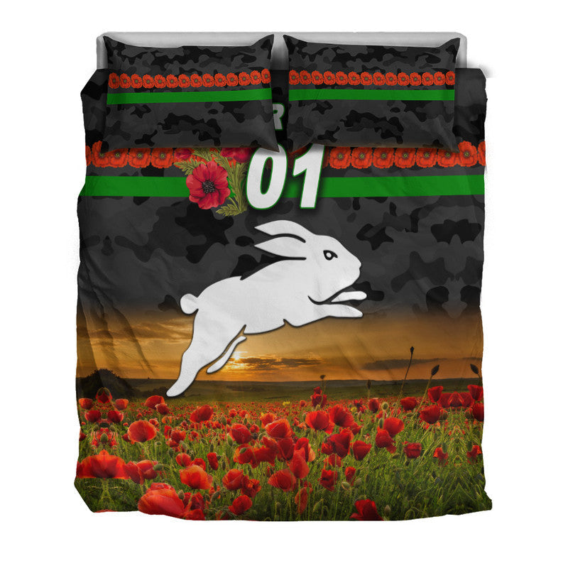 custom-personalised-south-sydney-rabbitohs-anzac-2022-bedding-set-poppy-flowers-vibes-black