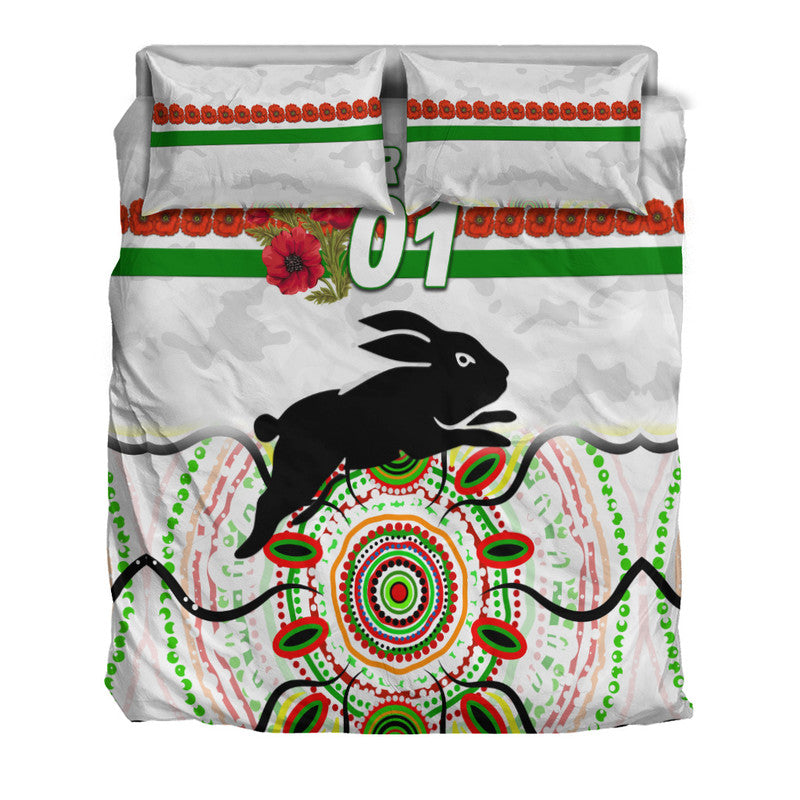 custom-personalised-south-sydney-rabbitohs-anzac-2022-bedding-set-indigenous-vibes-white