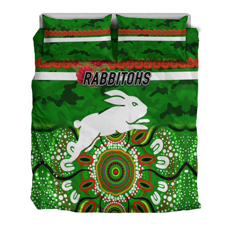 south-sydney-rabbitohs-anzac-2022-bedding-set-indigenous-vibes-green