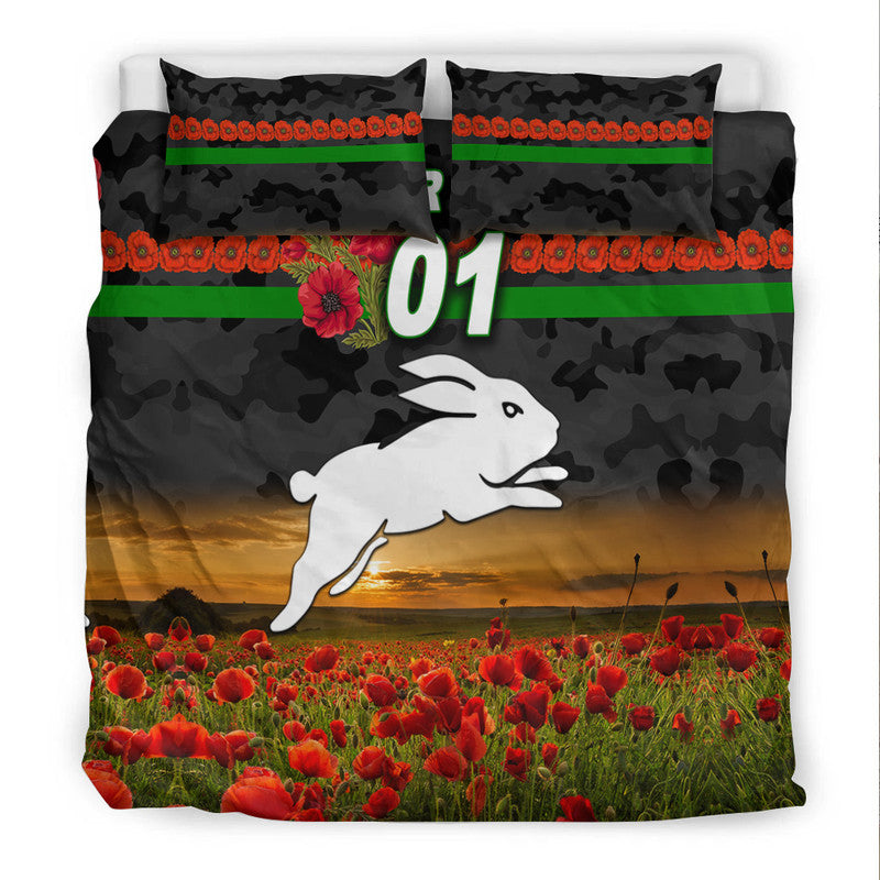 custom-personalised-south-sydney-rabbitohs-anzac-2022-bedding-set-poppy-flowers-vibes-black