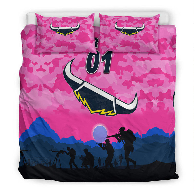 custom-personalised-north-queensland-cowboys-anzac-2022-bedding-set-simple-style-pink