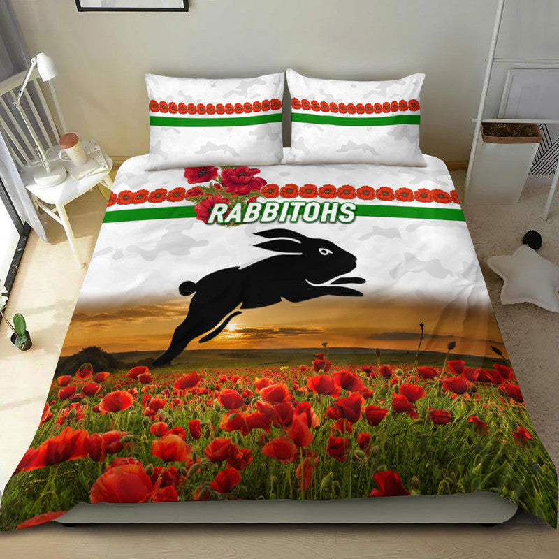 south-sydney-rabbitohs-anzac-2022-bedding-set-poppy-flowers-vibes-white