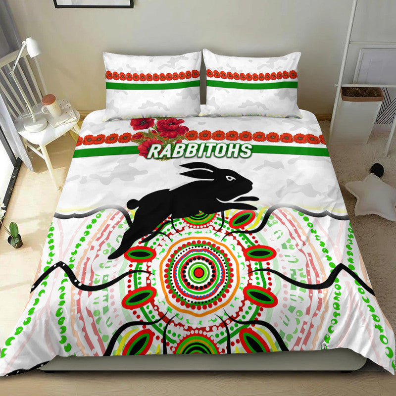 south-sydney-rabbitohs-anzac-2022-bedding-set-indigenous-vibes-white