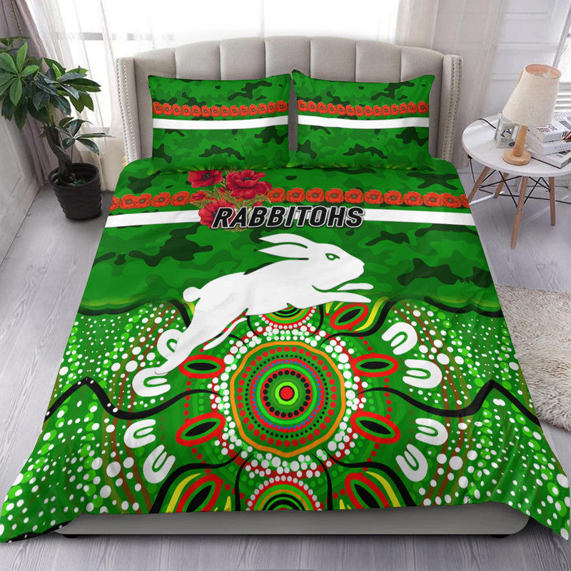 south-sydney-rabbitohs-anzac-2022-bedding-set-indigenous-vibes-green