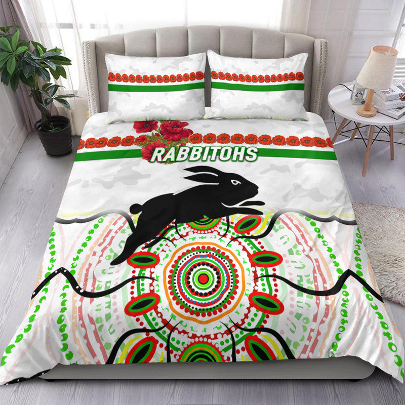 south-sydney-rabbitohs-anzac-2022-bedding-set-indigenous-vibes-white