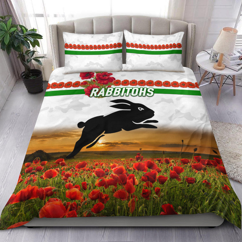 south-sydney-rabbitohs-anzac-2022-bedding-set-poppy-flowers-vibes-white