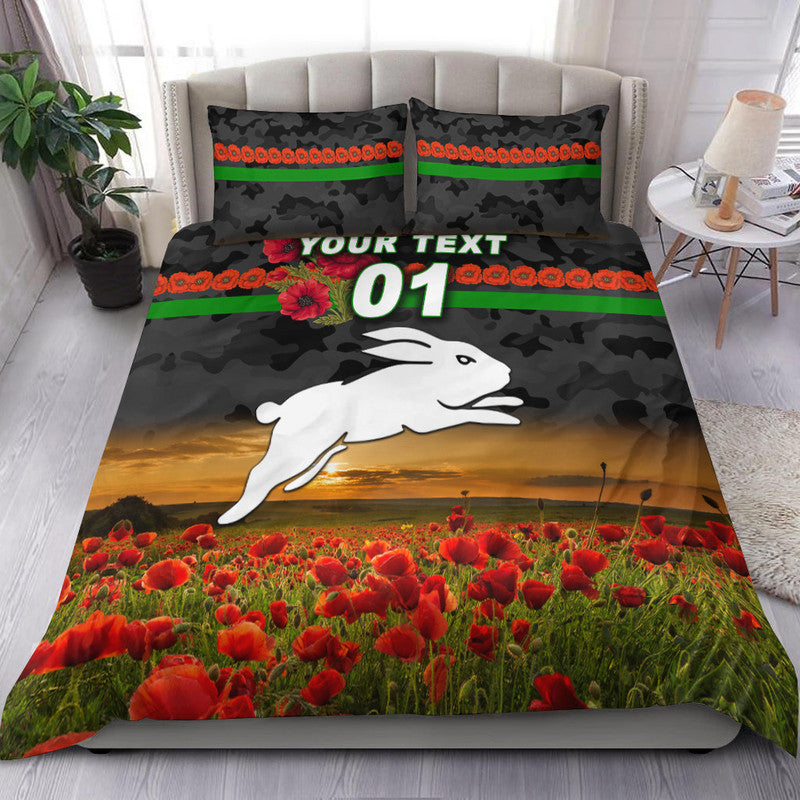 custom-personalised-south-sydney-rabbitohs-anzac-2022-bedding-set-poppy-flowers-vibes-black