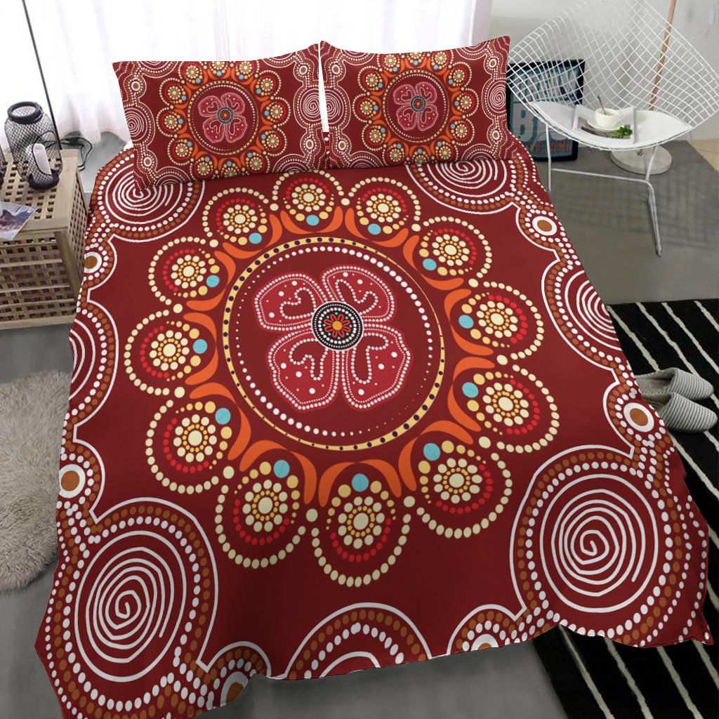 aboriginal-bedding-set-aboriginal-dot-art-painting-with-red-poppy-flower