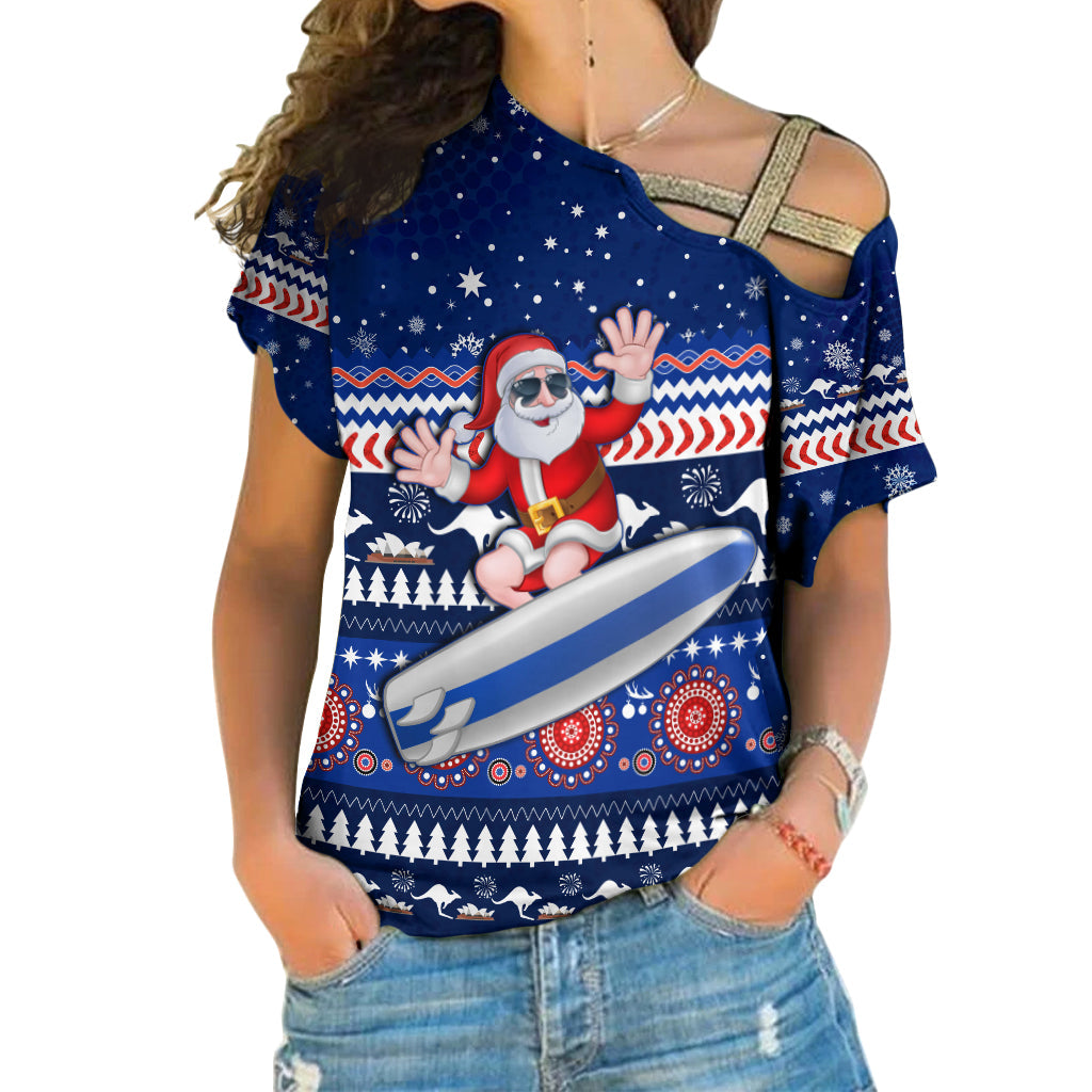 custom-personalised-australia-christmas-cross-shoulder-shirt-aussie-aboriginal-santa-claus-is-surfing-with-kangaroo