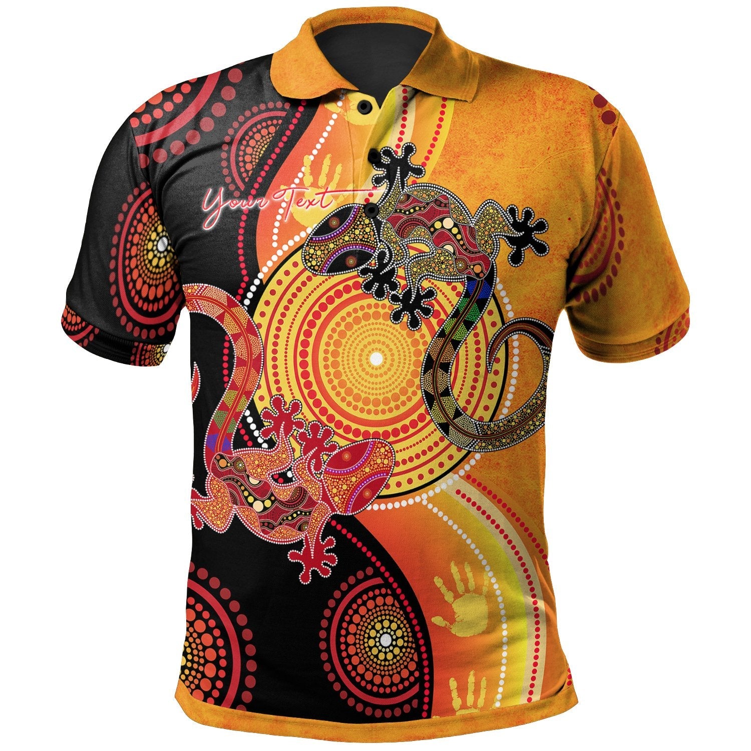 aboriginal-personalised-polo-shirt-couple-aboriginal-lizards