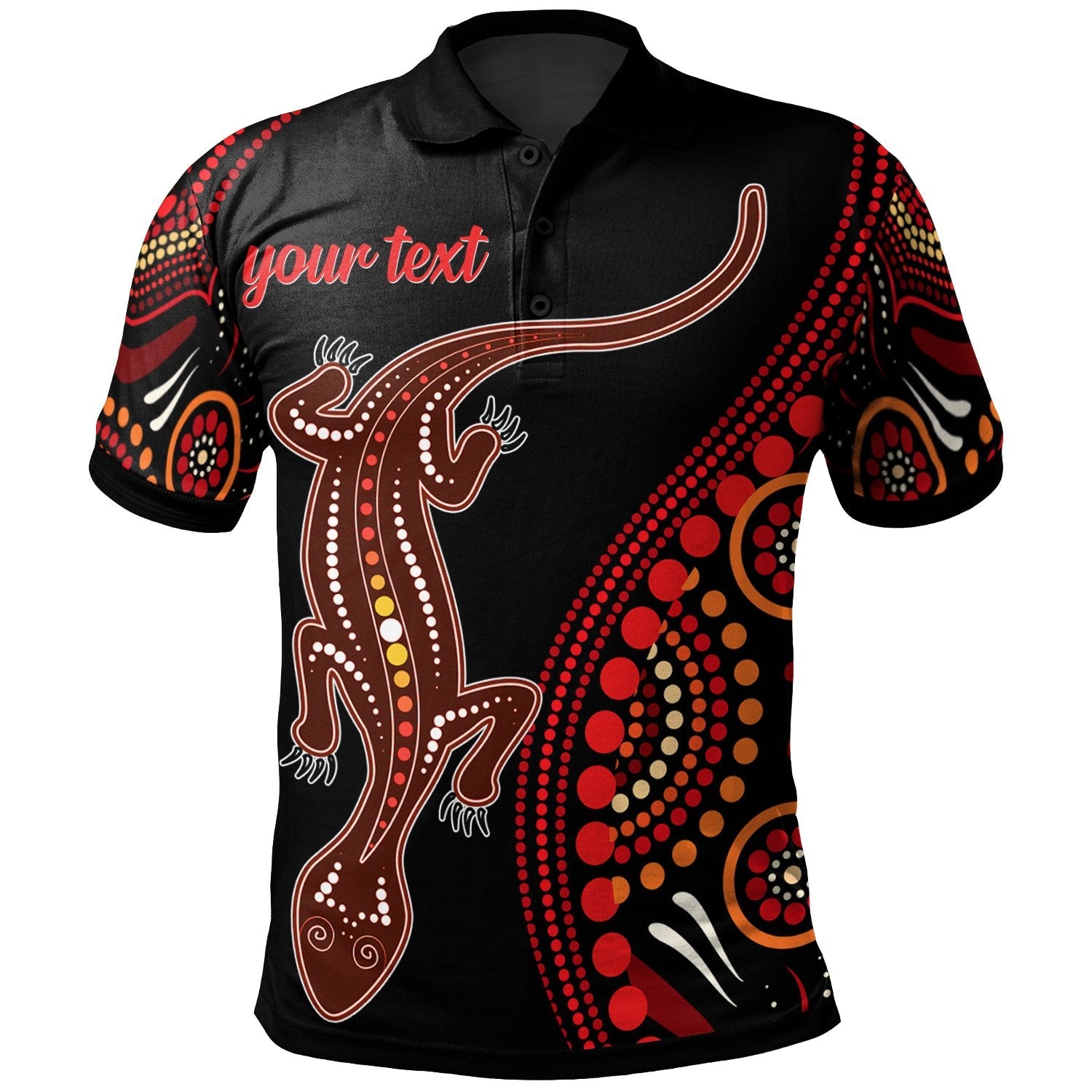 aboriginal-personalised-polo-shirt-aboriginal-lizard-with-dot-painting-pattern