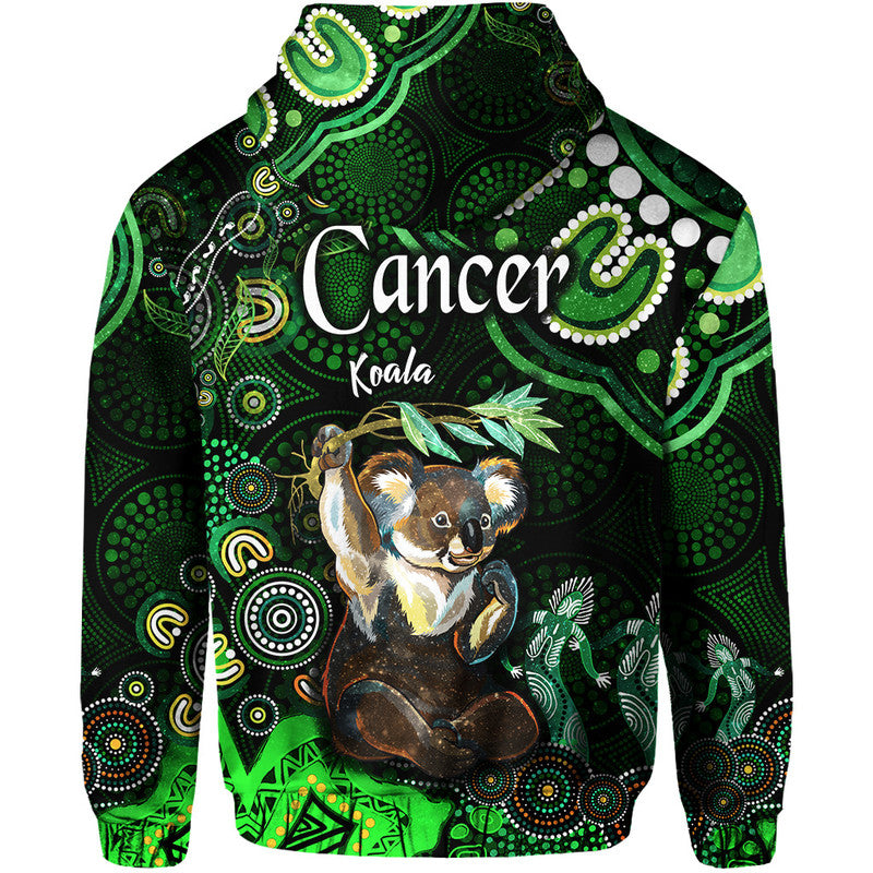 australian-astrology-zip-up-and-pullover-hoodie-cancer-koala-zodiac-aboriginal-vibes-green