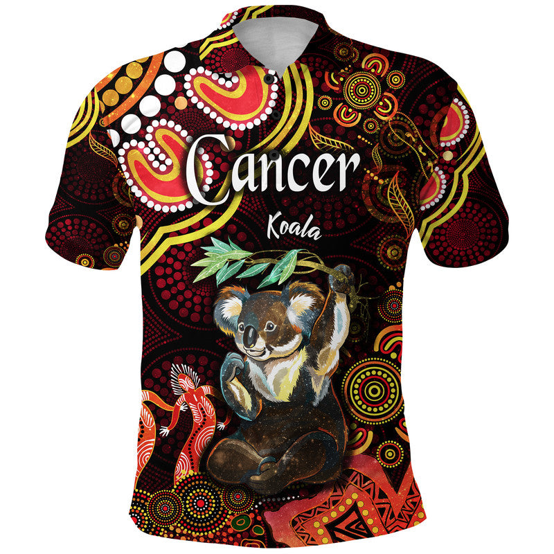 custom-personalised-australian-astrology-polo-shirt-cancer-koala-zodiac-aboriginal-vibes-red