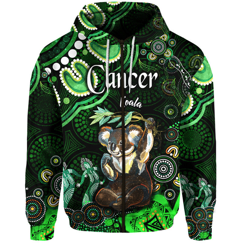 australian-astrology-zip-up-and-pullover-hoodie-cancer-koala-zodiac-aboriginal-vibes-green