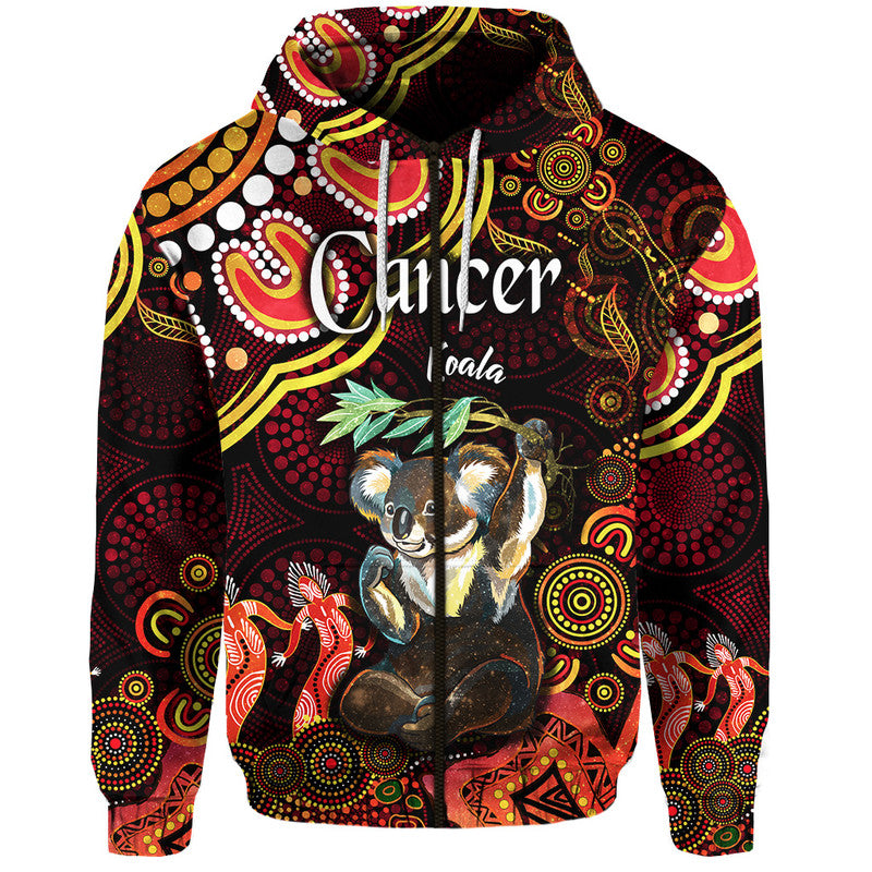 australian-astrology-zip-up-and-pullover-hoodie-cancer-koala-zodiac-aboriginal-vibes-red