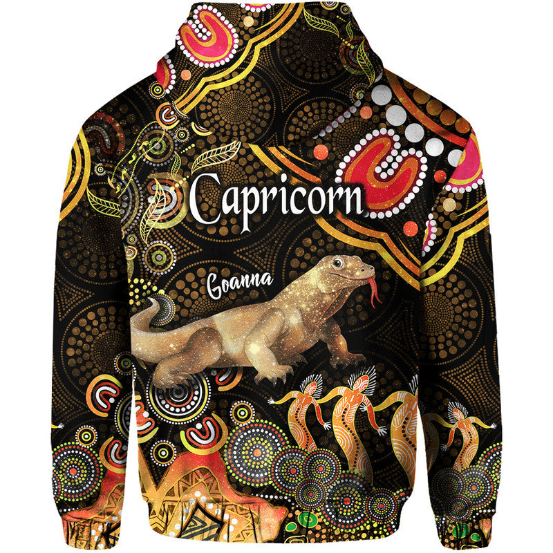 australian-astrology-zip-up-and-pullover-hoodie-capricorn-goanna-zodiac-aboriginal-vibes-gold