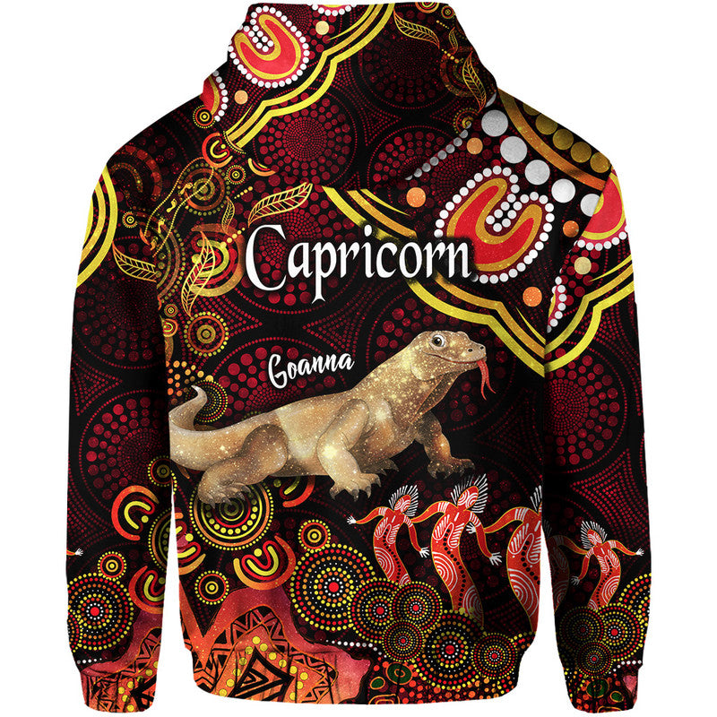 australian-astrology-zip-up-and-pullover-hoodie-capricorn-goanna-zodiac-aboriginal-vibes-red