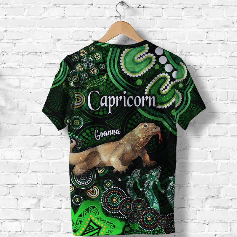 australian-astrology-t-shirt-capricorn-goanna-zodiac-aboriginal-vibes-green