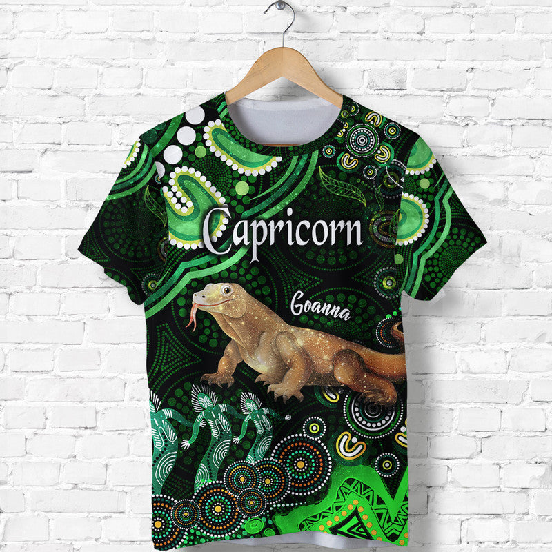 australian-astrology-t-shirt-capricorn-goanna-zodiac-aboriginal-vibes-green